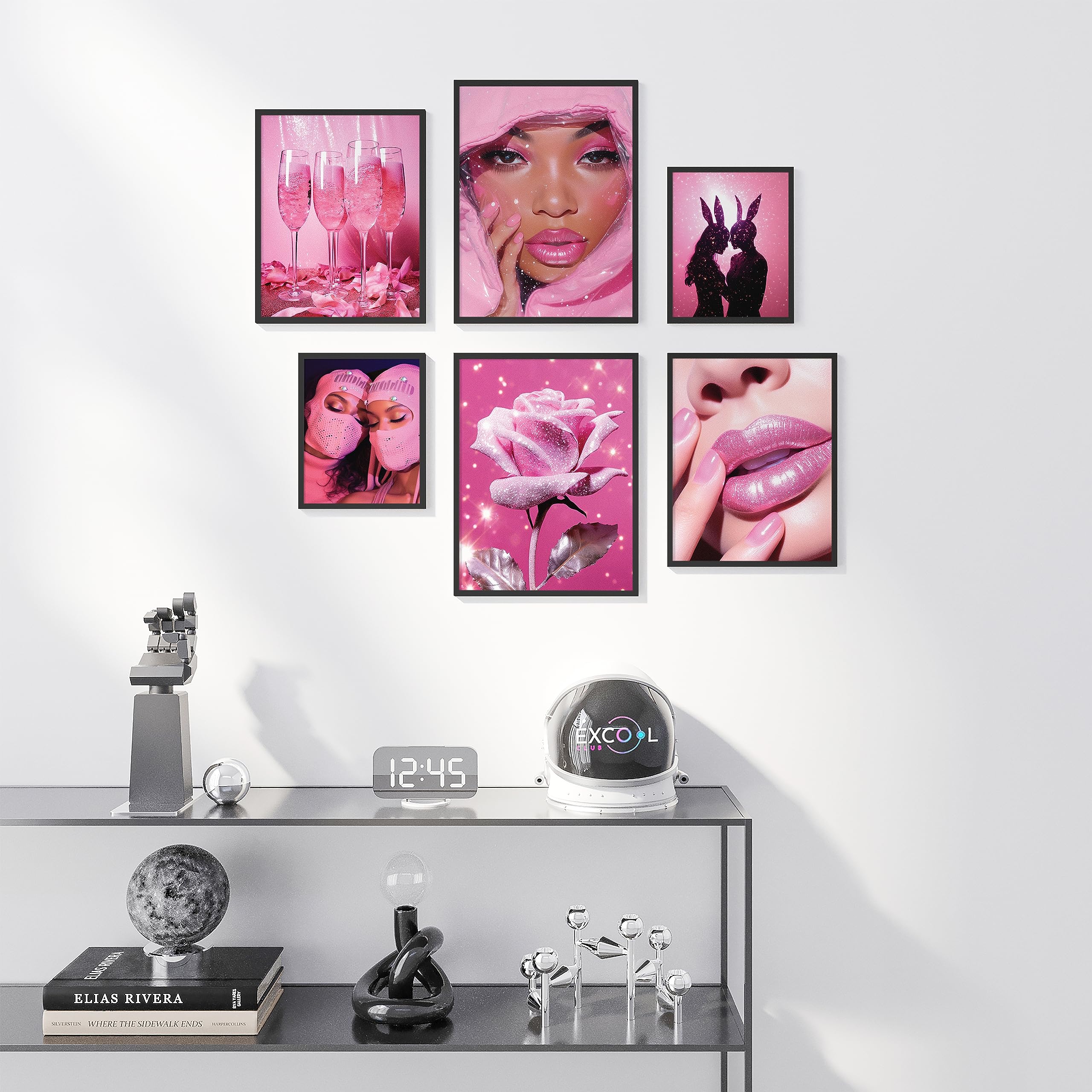 Excool Club Pink Room Decor Aesthetic - 12X16 Baddie Room Decor Y2K Collage, Hot Pink Wall Art Prints, Pink Pictures Wall Decor,