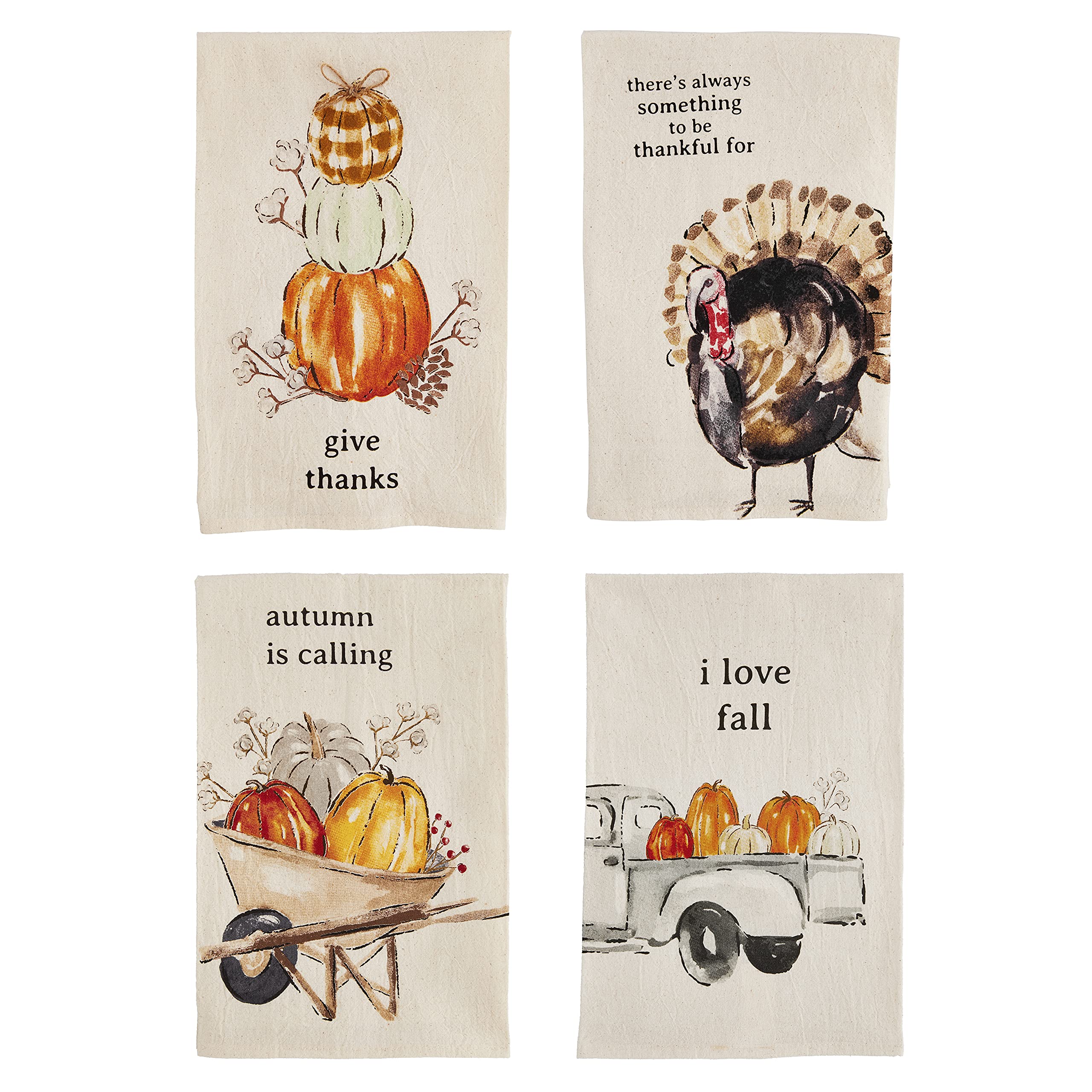 Mud Pie Fall Watercolor Flour Sack Towel, Give Thanks, 26'' X 16.5''