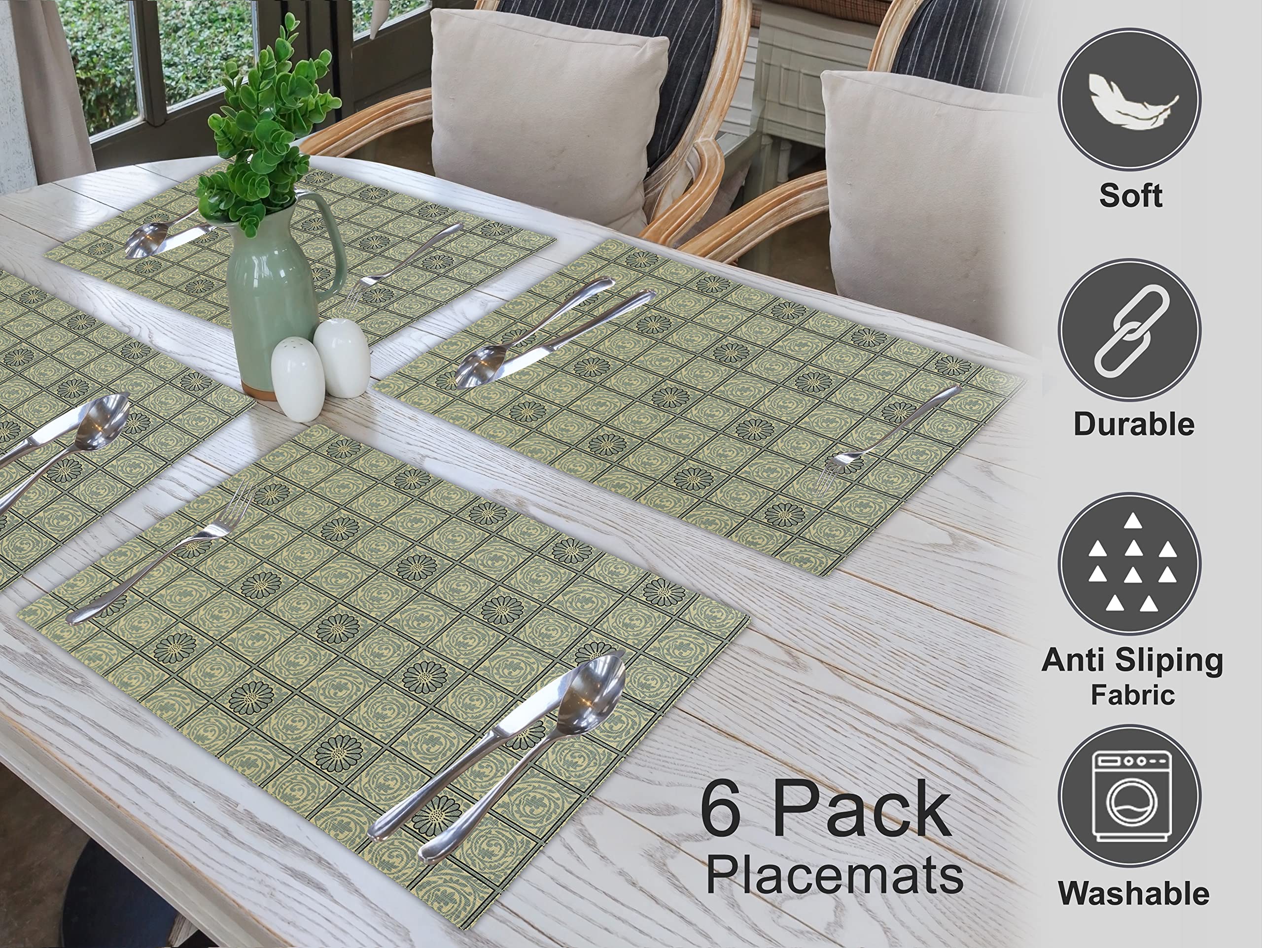 Ruvanti Placemats 100% Cotton 13 X19 Inch, Dining Table Placemats Set Of 6, Modern Place Mats For Dining Table Decor, Kitchen An