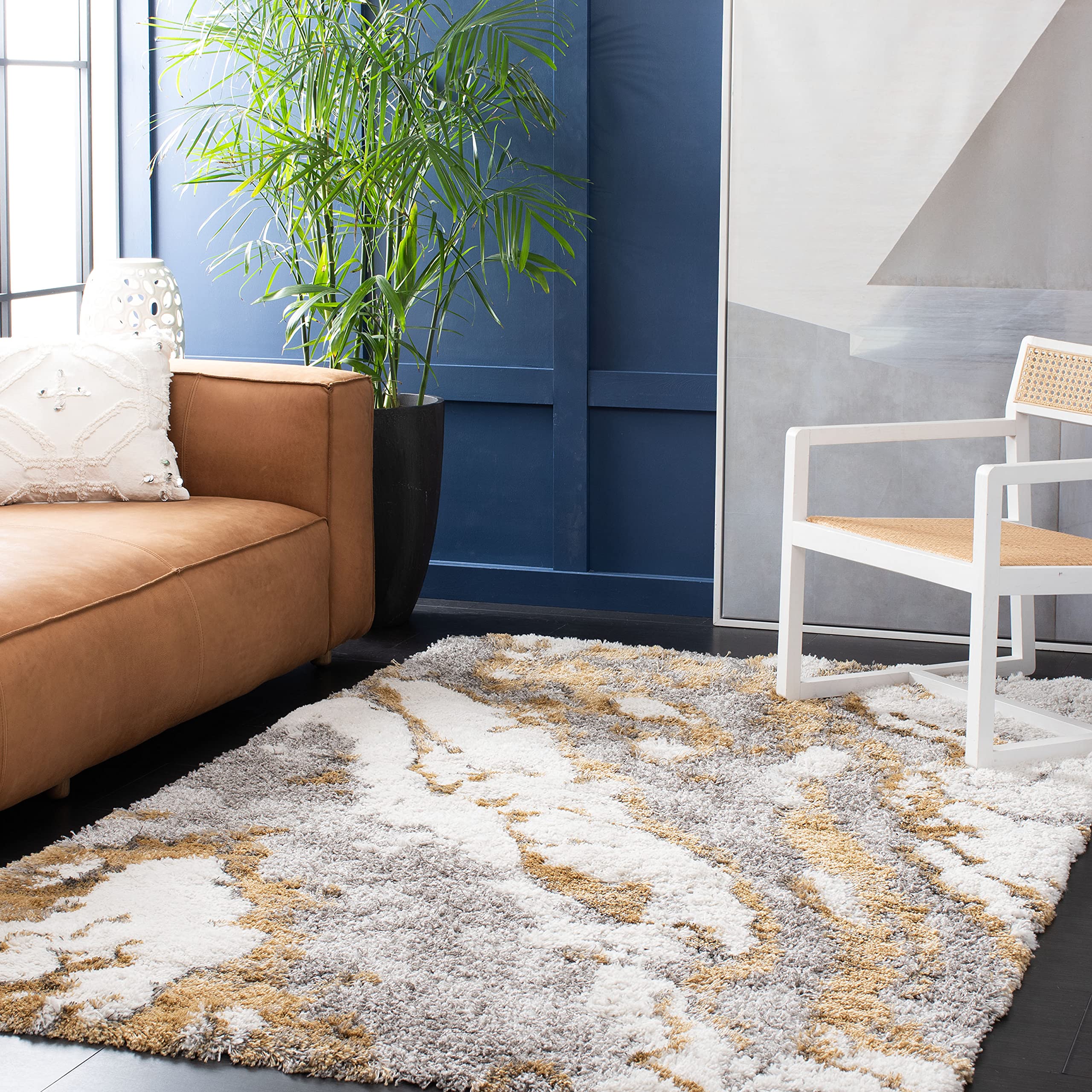 SAFAVIEH Horizon Shag Collection X-Large Area Rug - 11 x 15, Grey & Gold, Non-Shedding & Easy Care, 2.6-inch Thick Ideal for H