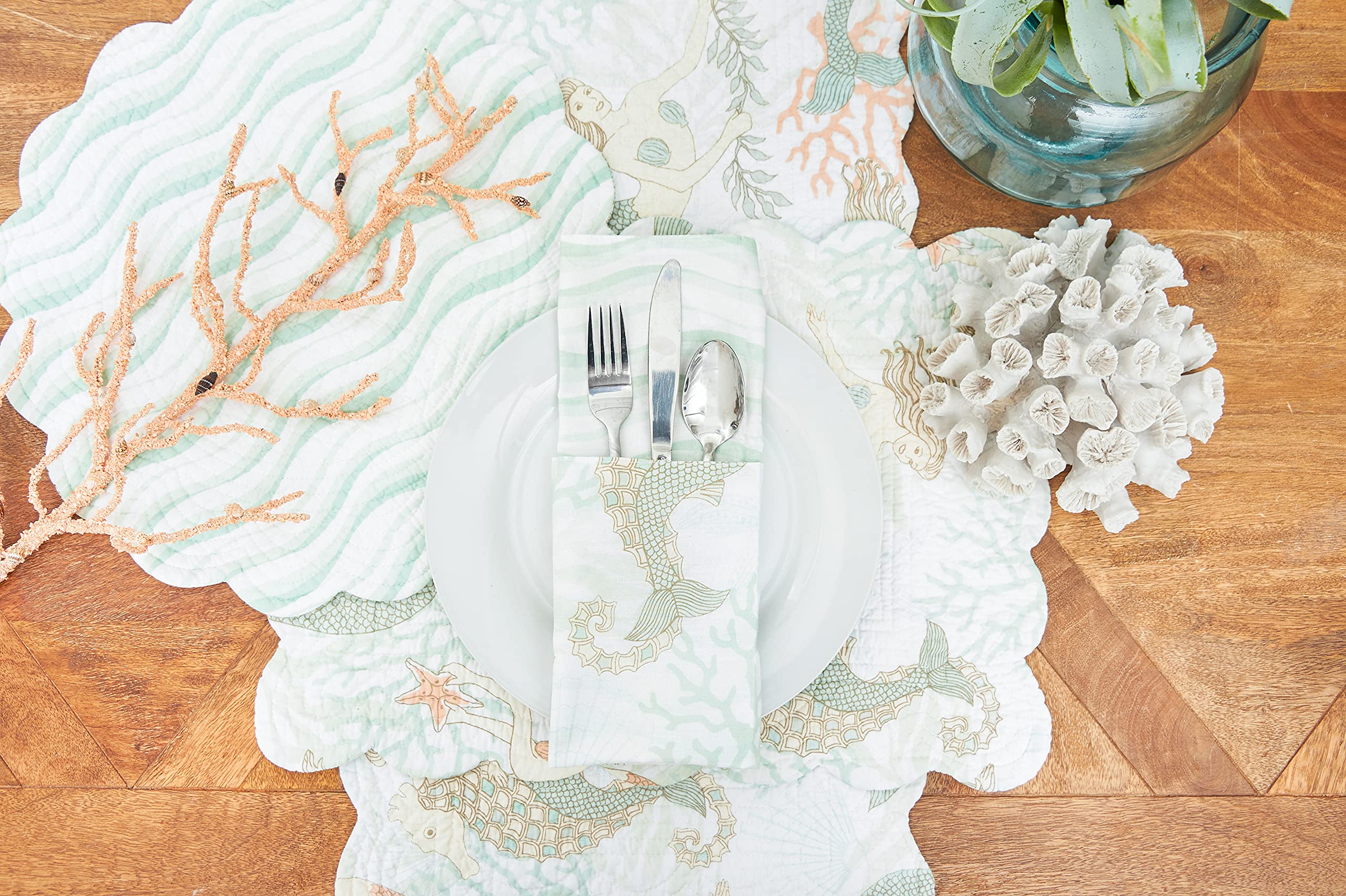 C&F Home Mystic Echoes Rectangle Placemat Set Of 6 Cotton Quilted Coastal Beach Reversible Machine Washable Table Top Table Line