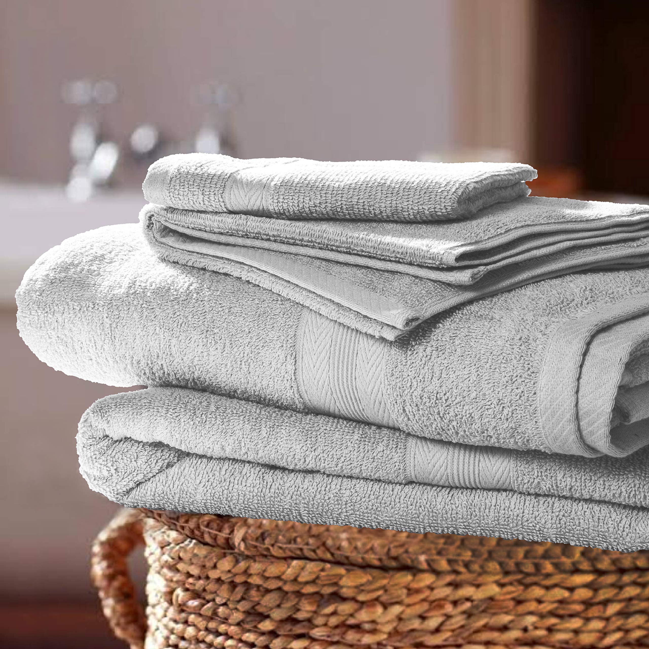 BOUTIQUO Light Grey Towel Set - 8 Piece Bathroom Towel Set - 100% Ring Spun Cotton  2 Bath Towel 27x54  2 Hand Towel 16x28 and 4 Washcloth 13x13 - Ultra Soft Highly Absorbent Towel Set - Light Grey