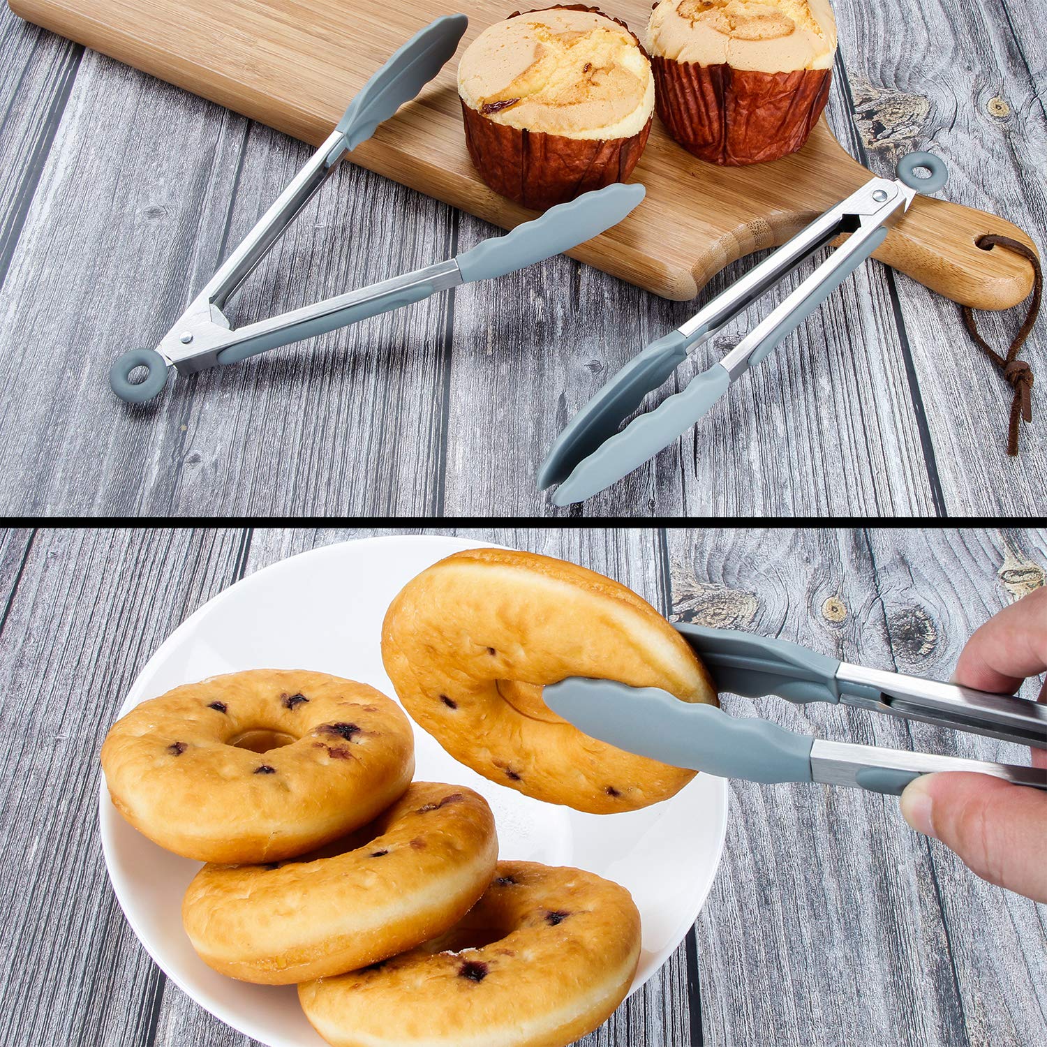 Msy Bigsunny Kitchen Food Tongs - 7'' Mini Silicone Serving Tongs - Set Of 3 (Gray)