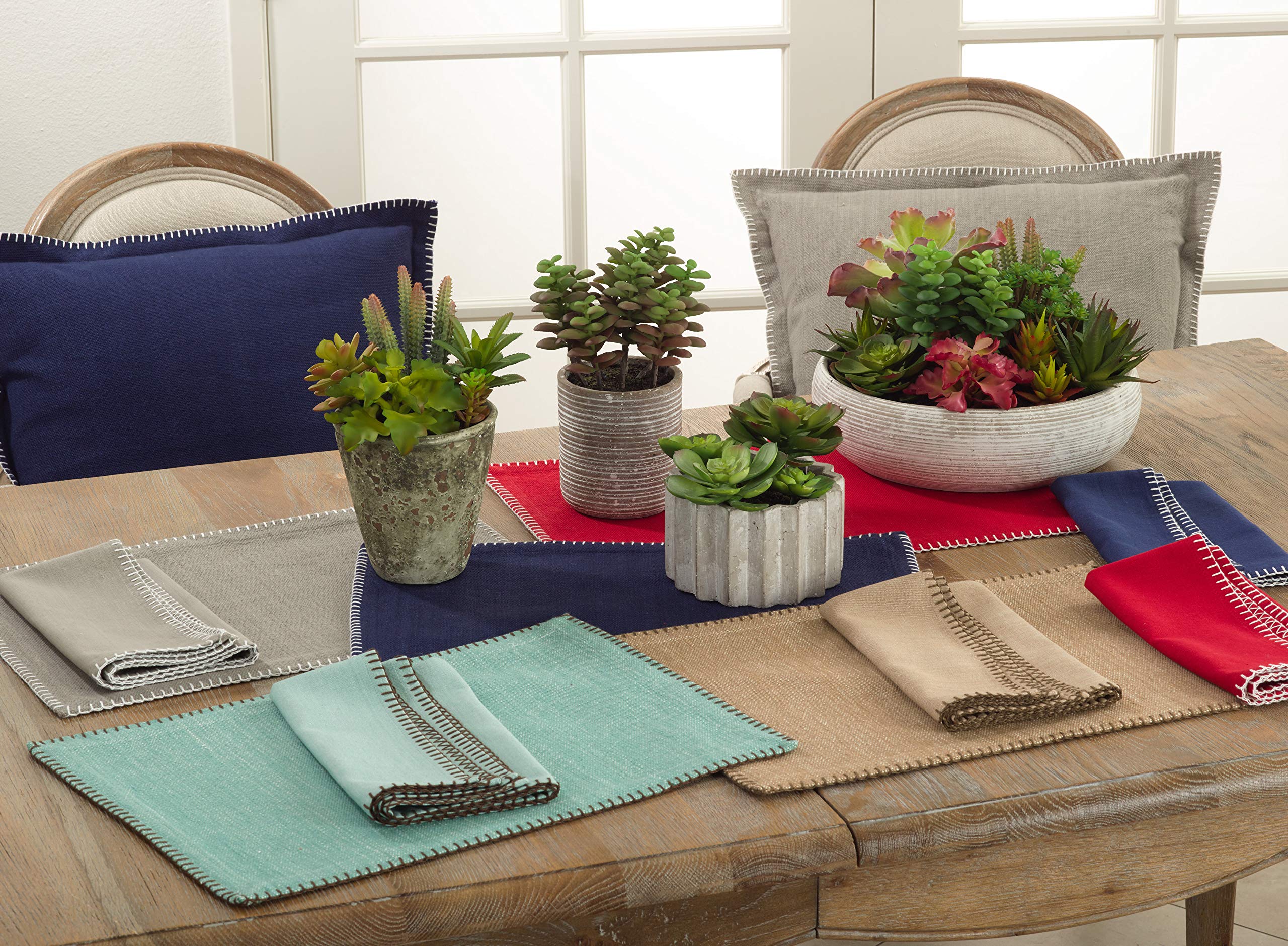 Saro Lifestyle Whip Stitched Design Cotton Placemat (Set Of 4), Navy Blue, 13''X19''