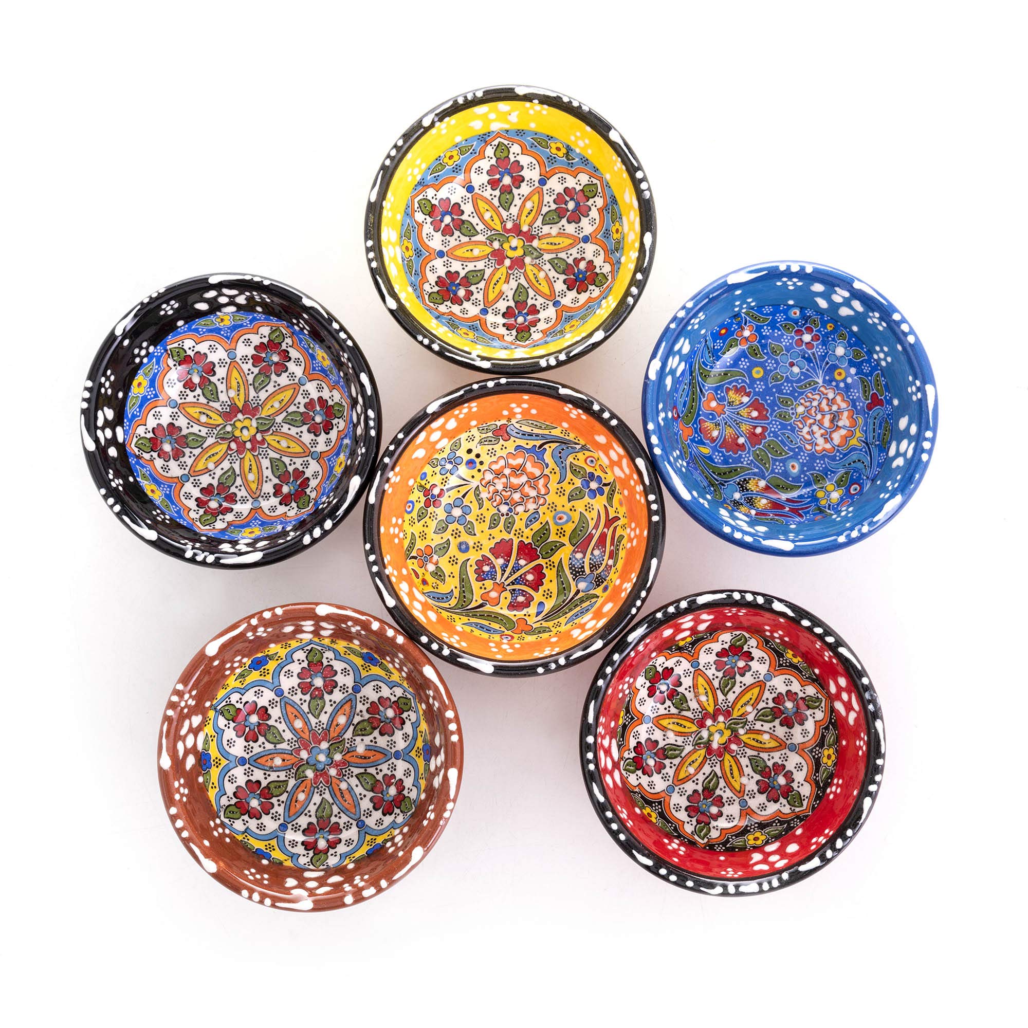 Ayennur Decorative Turkish Ceramic Bowl Set Of 6 Serving-Handcrafted(3.14''- 8Cm) 2.5Oz Pinch Sauce Multicolor Dipping Finger Sm