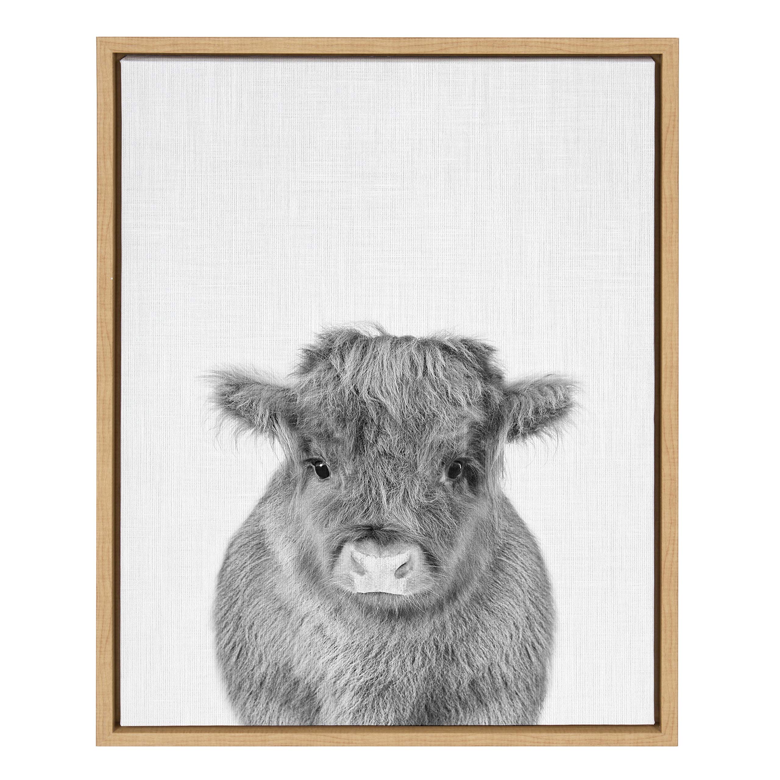 Kate And Laurel Sylvie Baby Calf, Farm Animal Print Black And White Portrait Framed Canvas Wall Art, Natural, 18X24