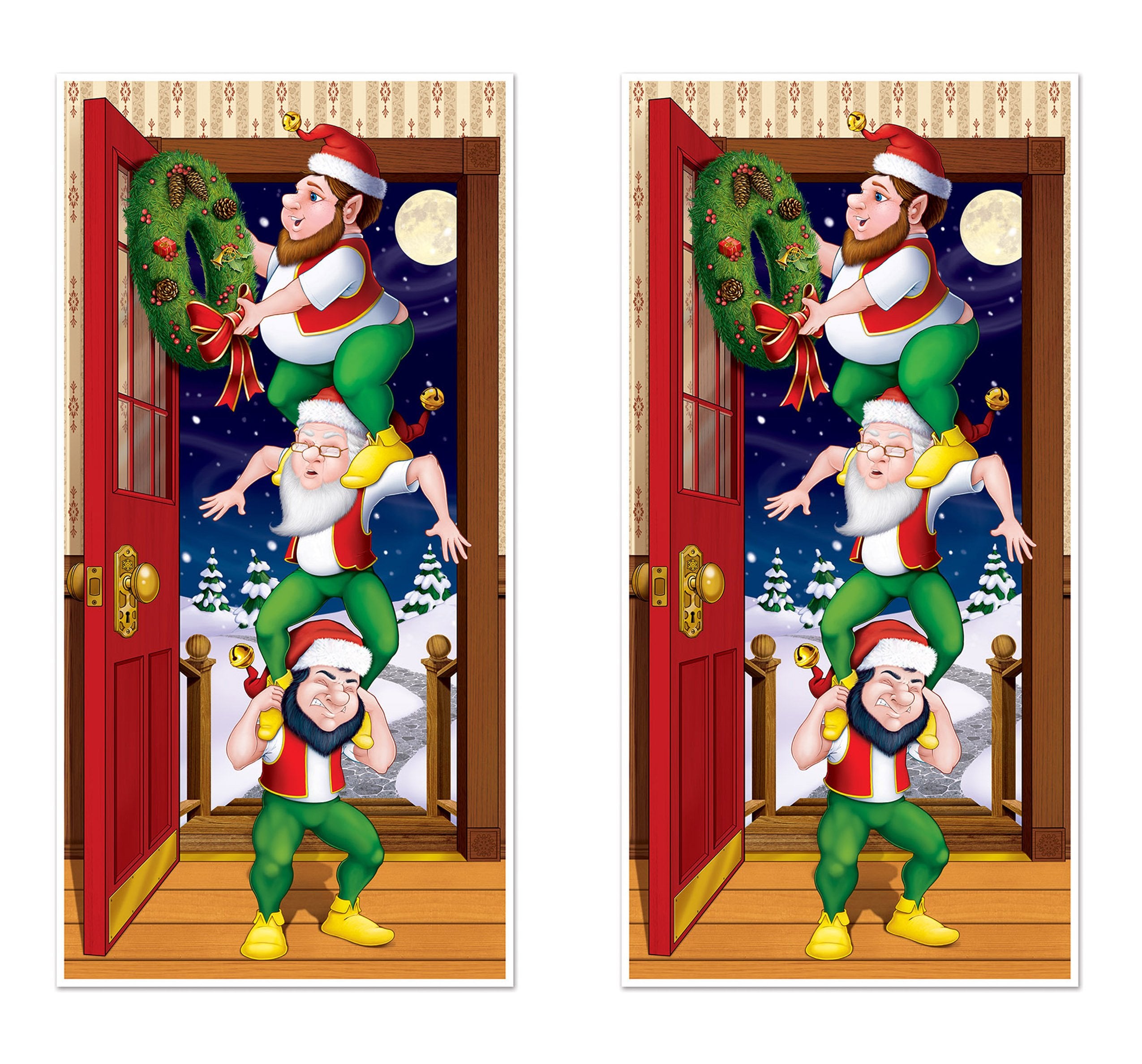 Beistle Elves Door Covers, 5 X 30   , 2 Pieces Plastic For Indoor & Outdoor Use - Easily Display - Santa'S Workshop, Christmas P