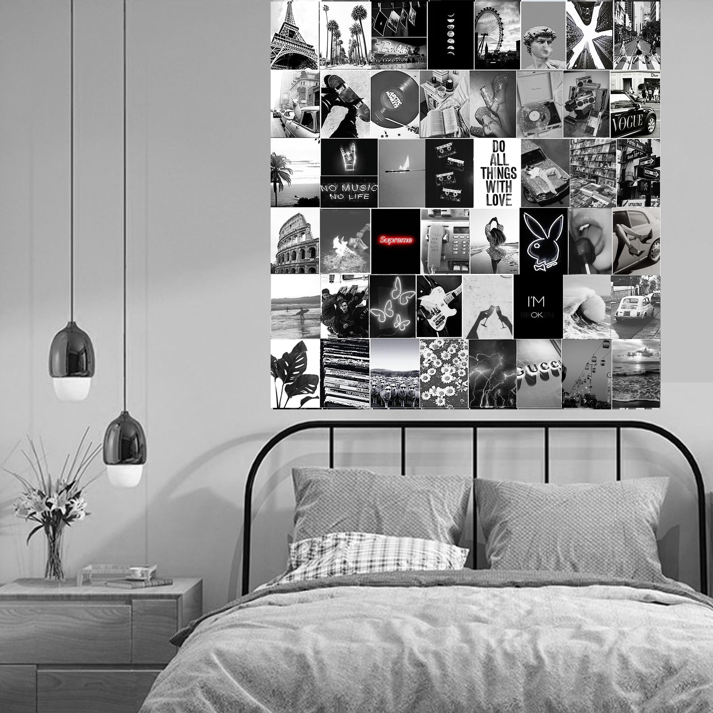 Michgar Black And White Collage Kit Pictures For Wall Decor,50 Set 4''X6''Prints Black And White Collage Kit Room Asthetic Image