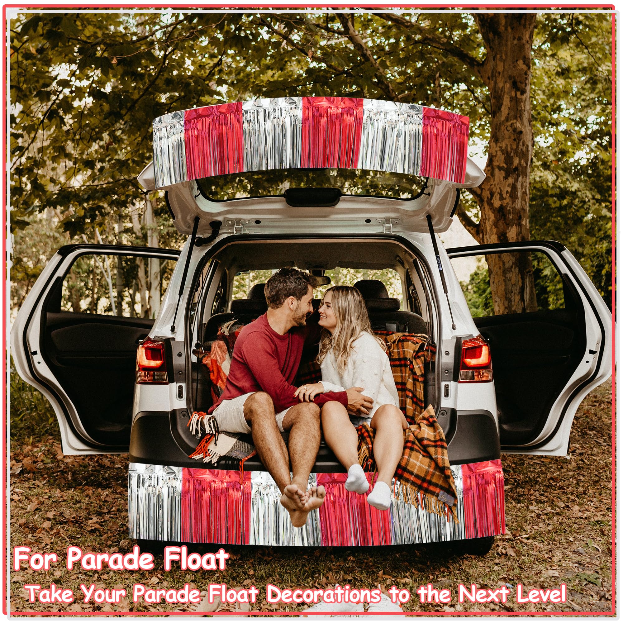 4 Pack 10 Feet Red Silver Foil Fringe Garland Metallic Tinsel Streamers Banner Fringe Curtain Banner For Parade Floats Wedding G