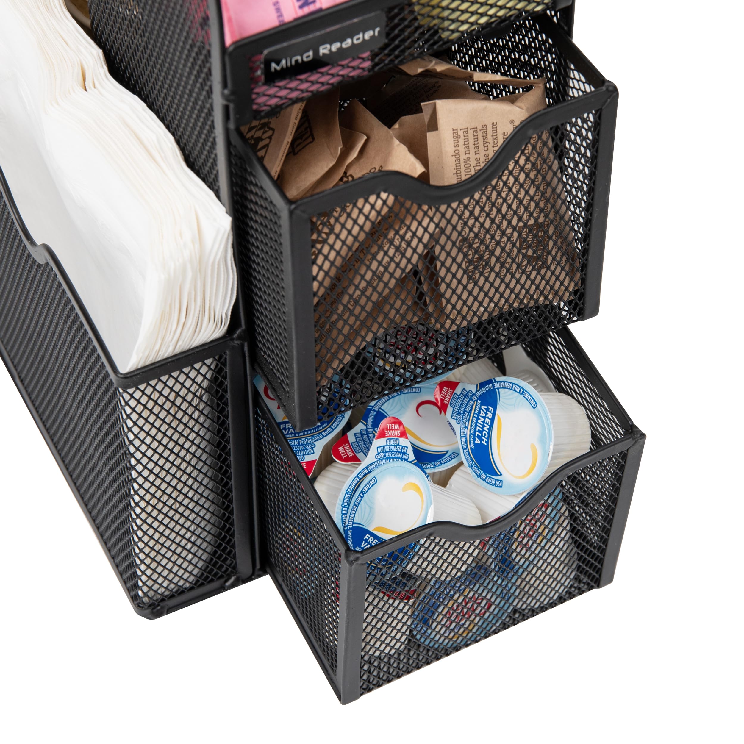 Mind Reader Cup And Condiment Station, Countertop Organizer, Coffee Bar, Kitchen, Metal Mesh, 5.75'' L X 11'' W X 11.5'' H, Blac