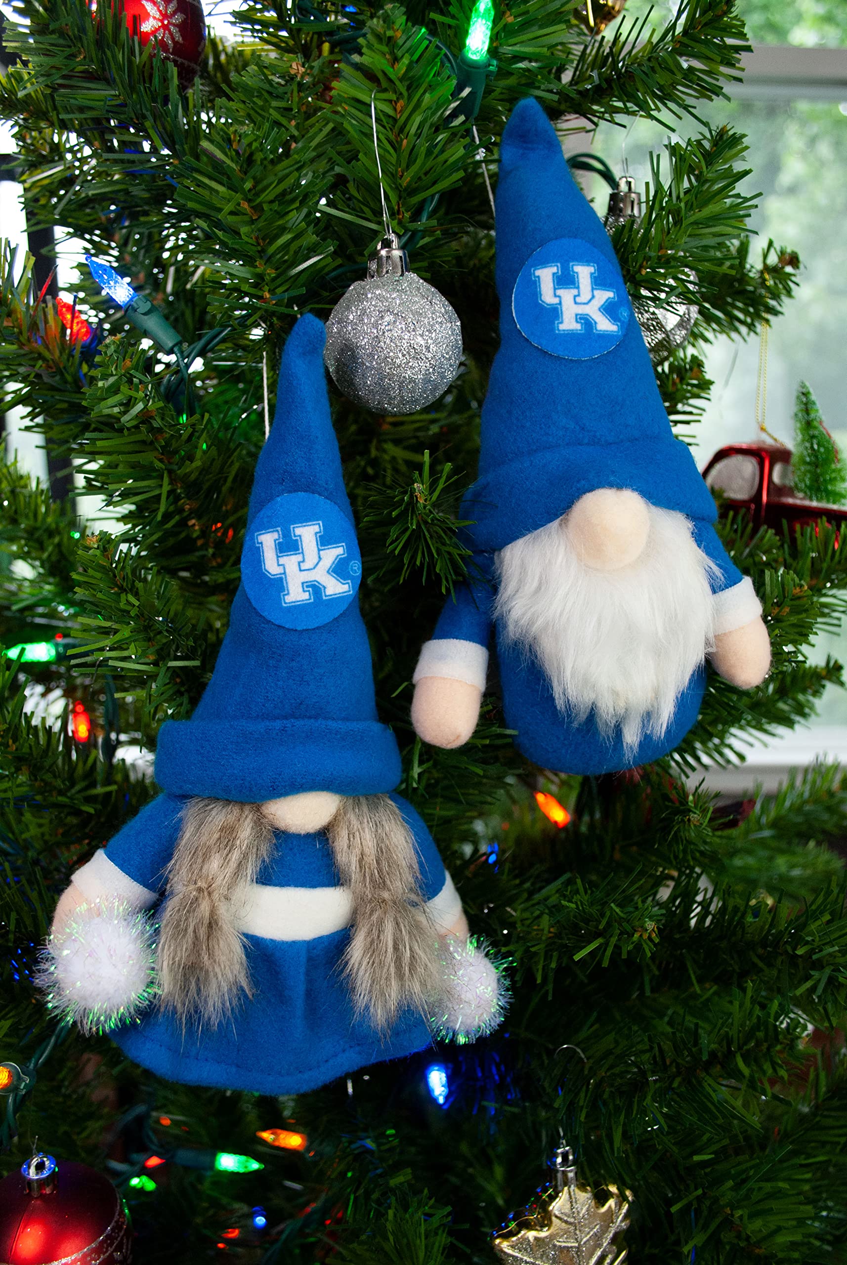 University Kentucky Wildcats Set of 2 Plush Gnome Christmas Tree Ornaments by Hannas Handiworks - Fan/Cheerleader Holiday/Dorm D