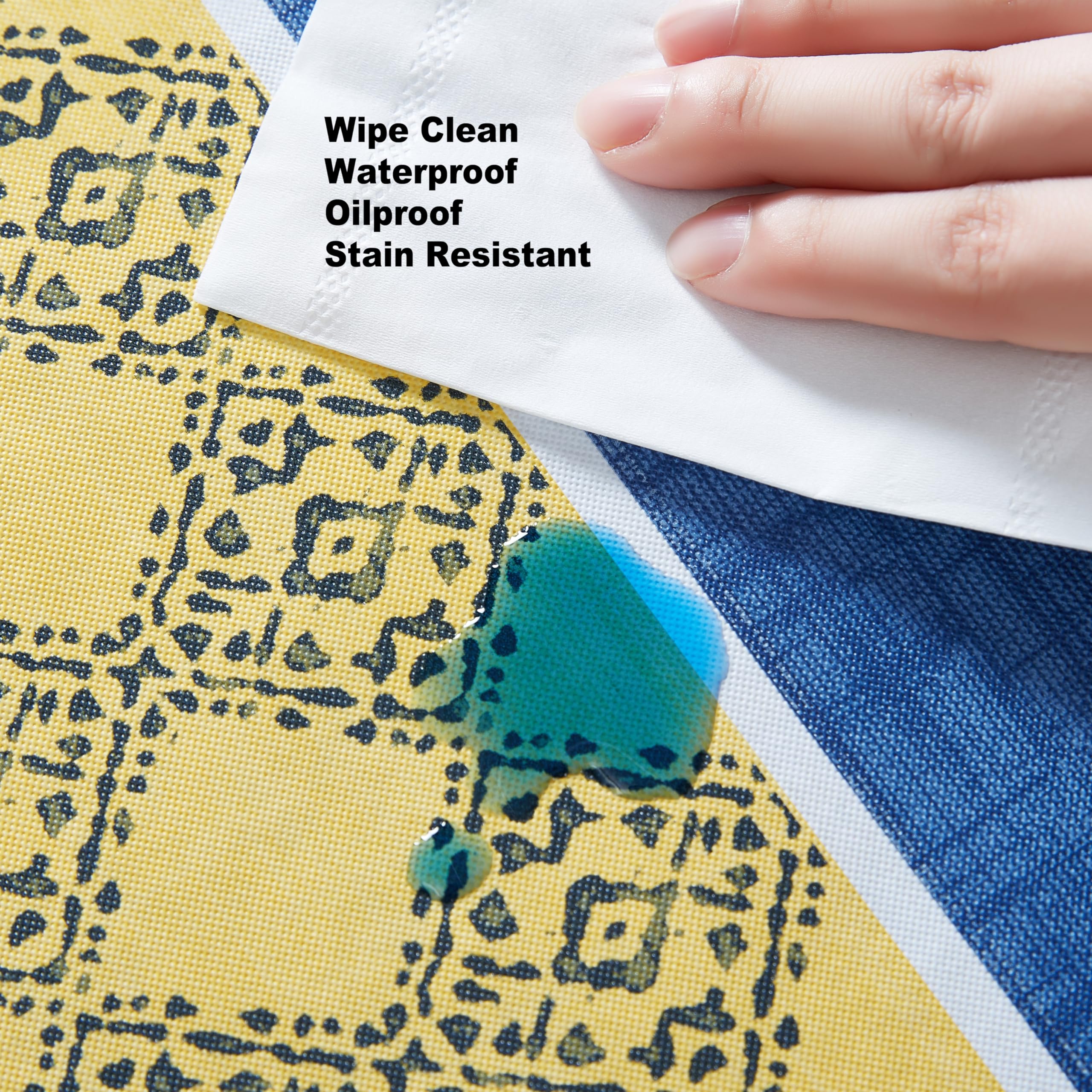 Home Bargains Plus Oval Vinyl Tablecloth With Flannel Backing, 60 X 84 Inch, French Country Lemon Grove, Yellow And Blue Lemons