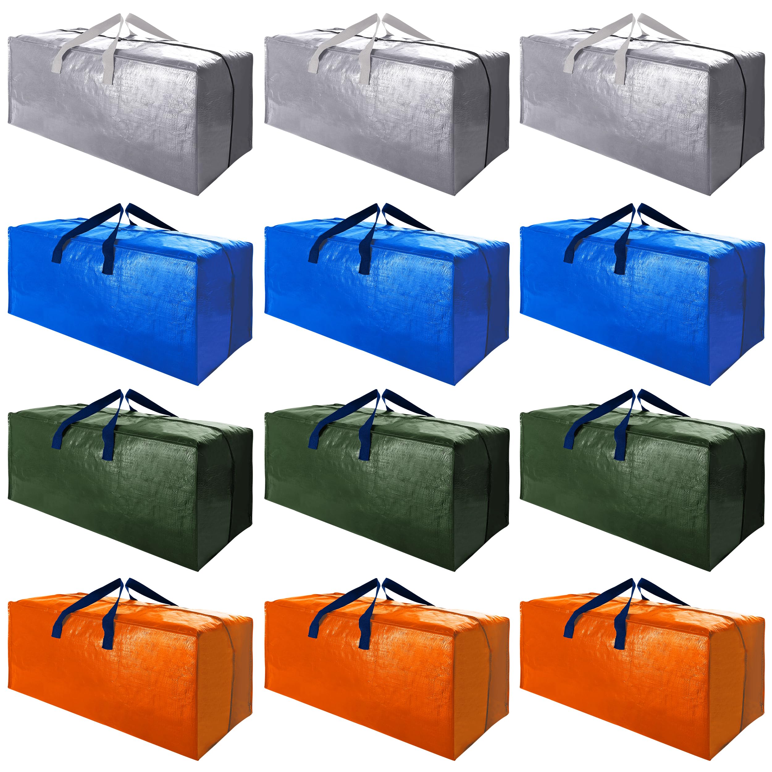 Cosy Family 12 Pack Heavy Duty Moving Bags With Backpack Straps - Strong Handles & Zippers, Storage Totes For Space Saving, Fold
