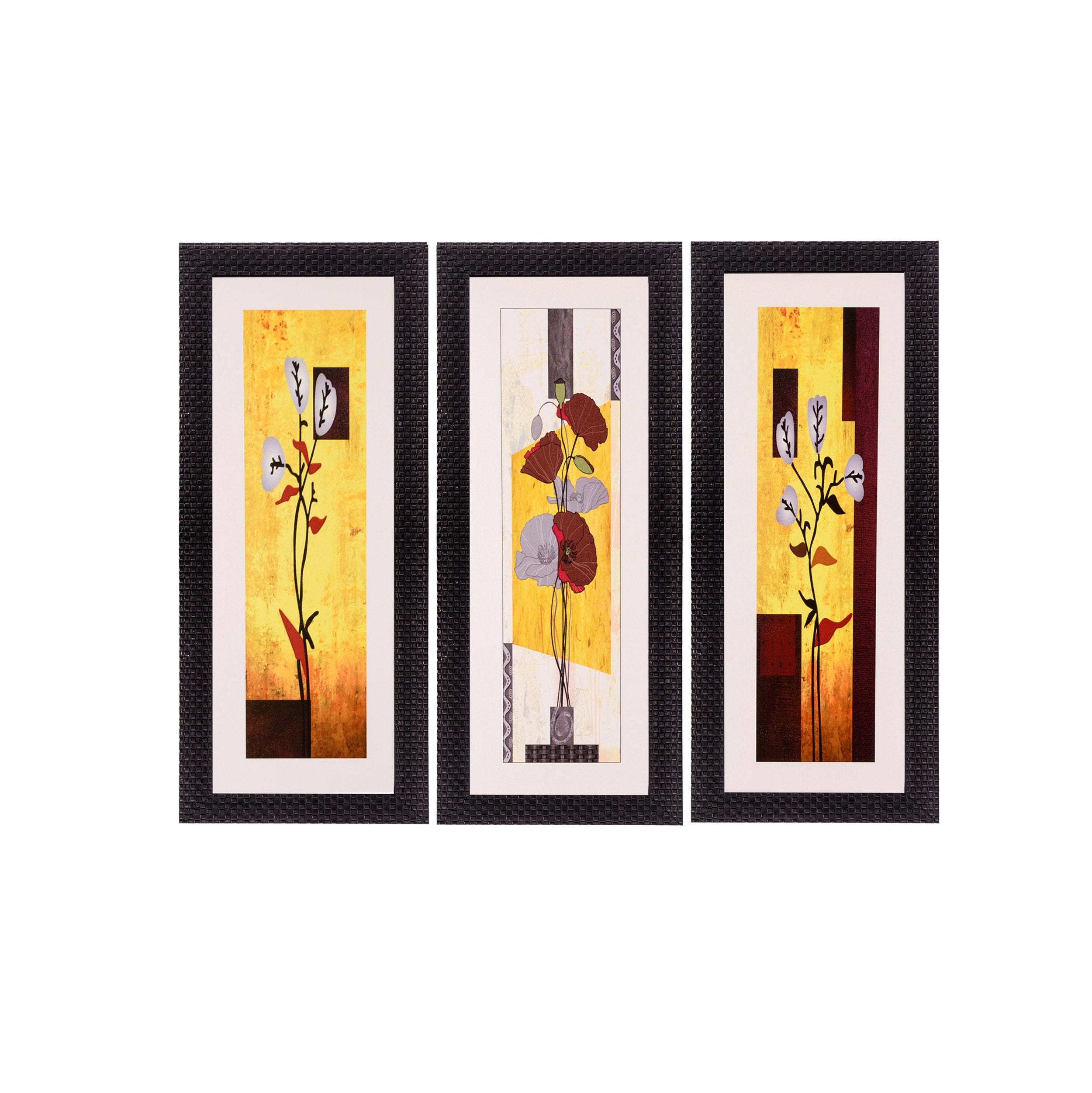 Ecraftindia Satin Matt Texture Synthetic Wood Art Painting (18 Cm X 41 Cm, Set Of 3, C3Fpb2117)
