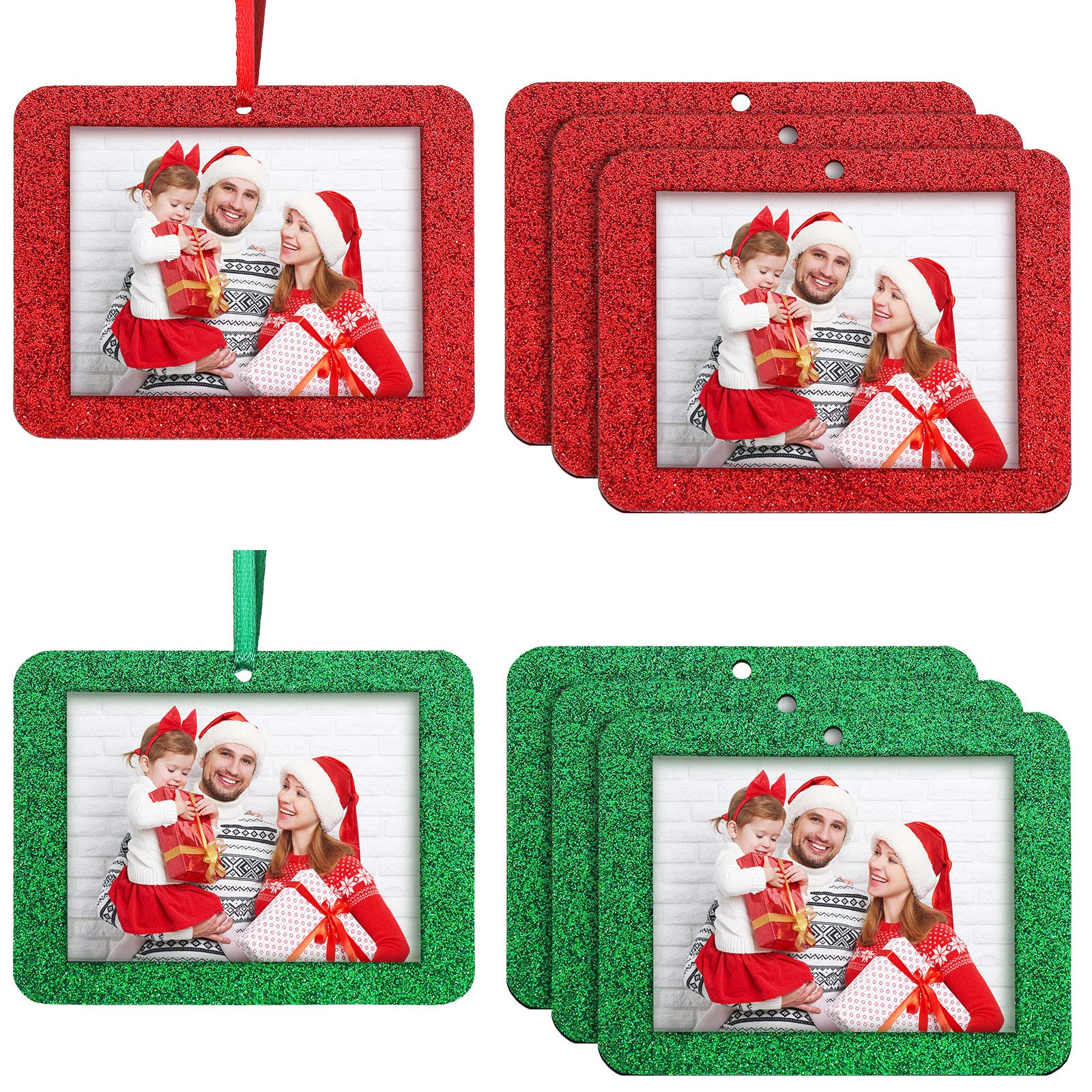 Jetec 36 Pieces Christmas Photo Ornament Frames Mini Felt Glitter Hanging Photo Frame Small Holiday Frames Christmas Tree Decora