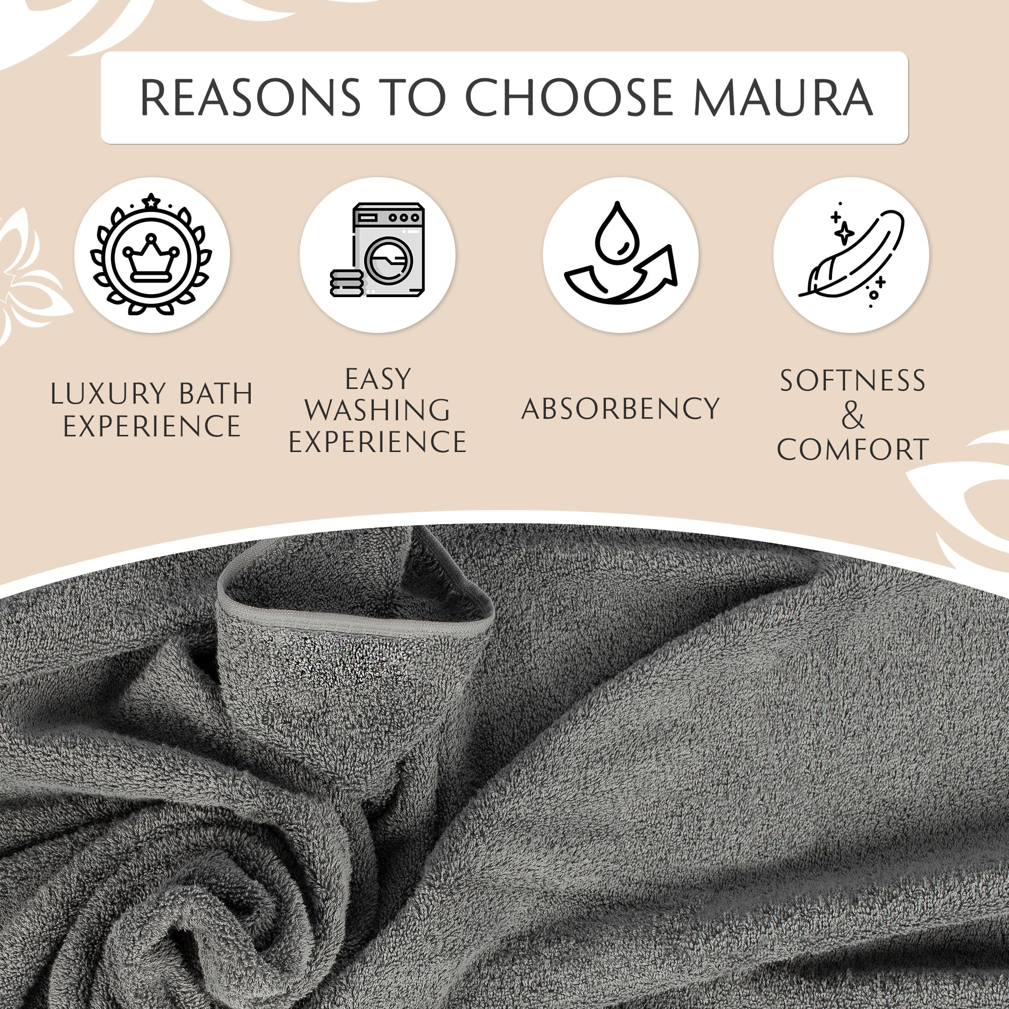 Maura Grey Extra Large Turkish Cotton Luxury Bath Towels Set Of 4. Ultra-Soft, Thick & Plush Towels For Bathroom - Space Gray