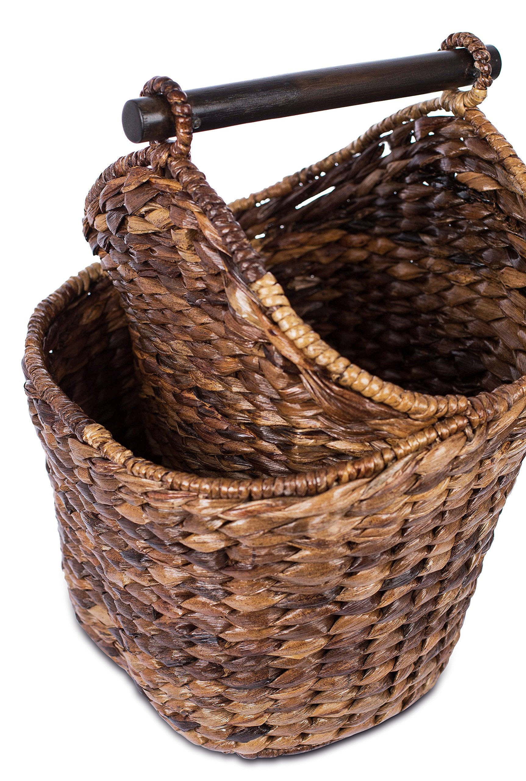 Birdrock Home Seagrass Magazine And Bathroom Basket - Hand Woven Toilet Paper Holder With Pocket - Espresso - Stylish Decorative