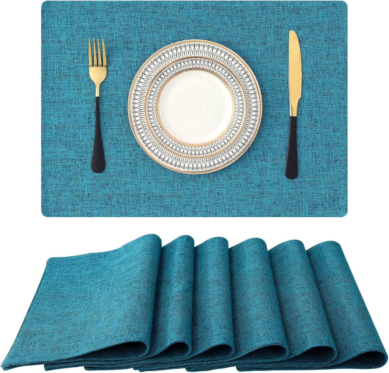 Homaxy Cloths Placemats For Dining Table Set Of 6, Heat Resistant Washable Cotton Linen Blend Table Mats, Easy To Clean Place Ma