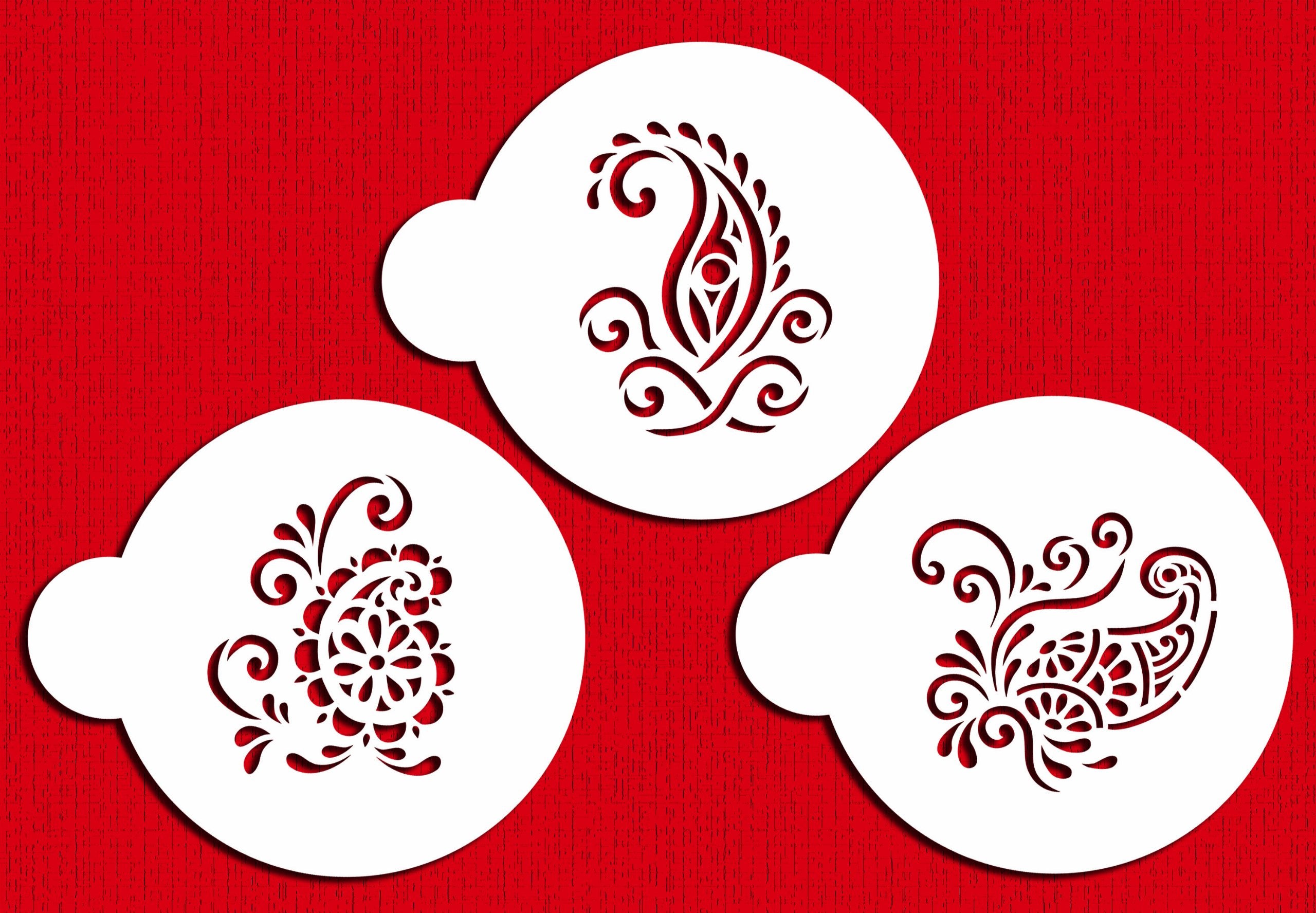 Designer Stencils Silk Paisley Set Stencil, Fits 3 Inch Cookie, Beige/Semi-Transparent