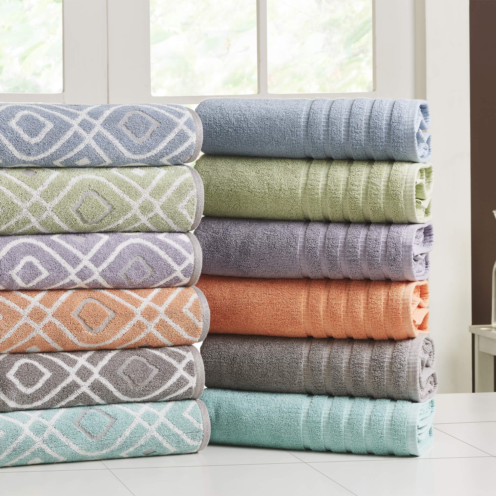 Modern Threads Amrapur Overseas 6-Piece Yarn Dyed Oxford Stripe Jacquard/Solid Ultra Soft 500Gsm 100% Combed Cotton Towel Set [S