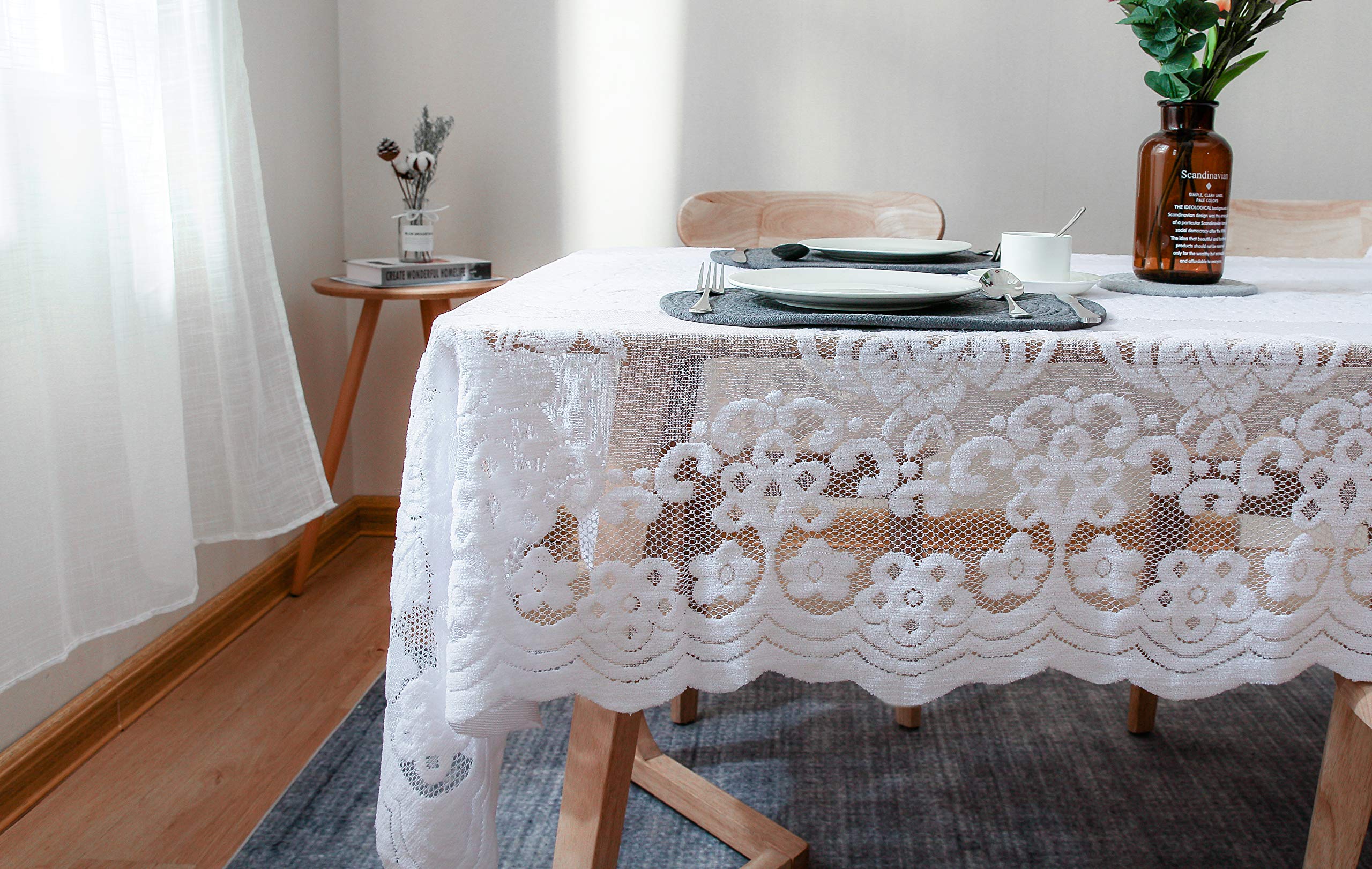 Gefeii White Lace Tablecloth Rectangular For Rectangle Table Crochet Lace Tablecloths Oblong Lace Table Covers 60''X104'' For Ki
