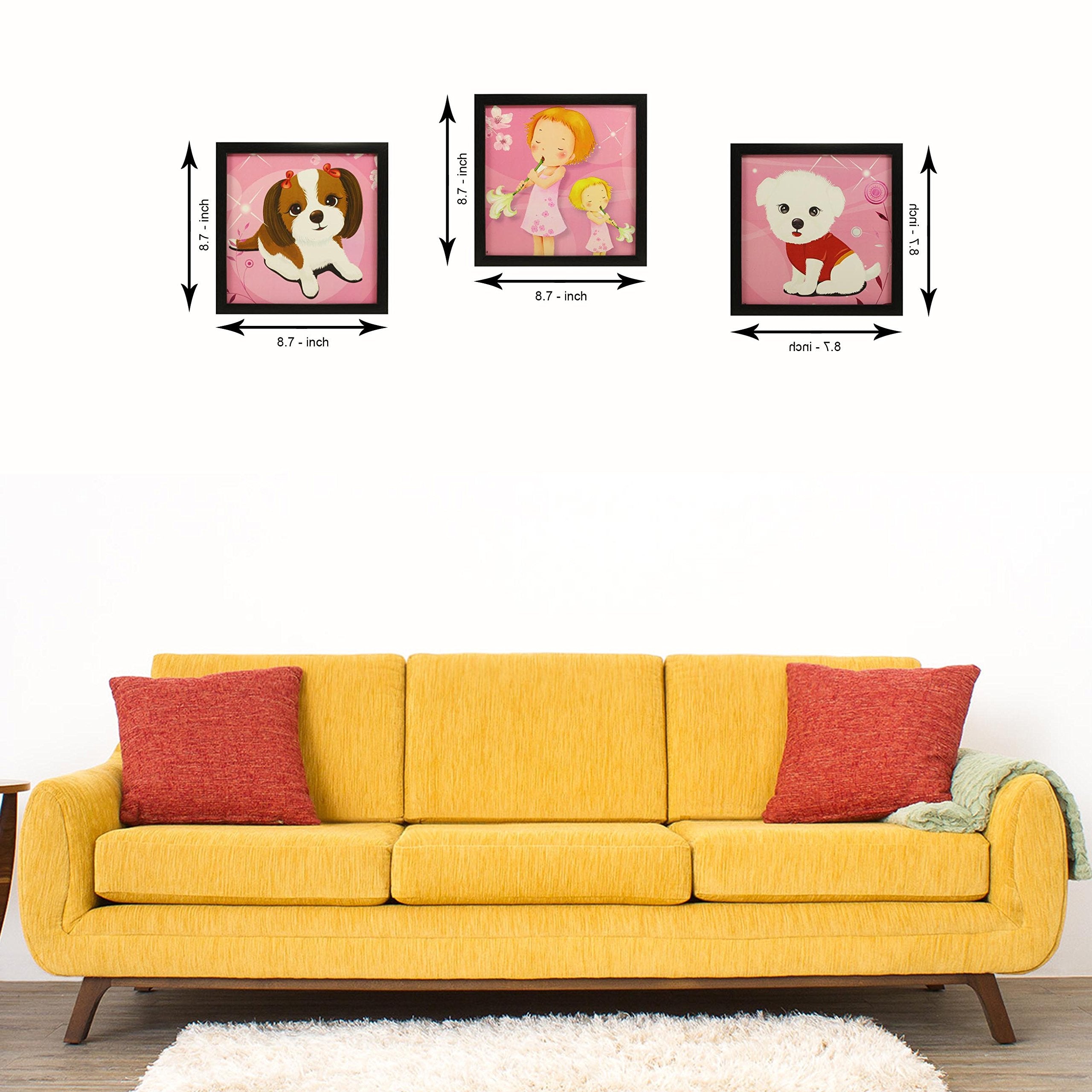Indianara 3 Piece Set of Framed Wall Hanging Kids Room Decor (1030) Art Prints 8.7 INCH X 8.7 INCH Without Glass