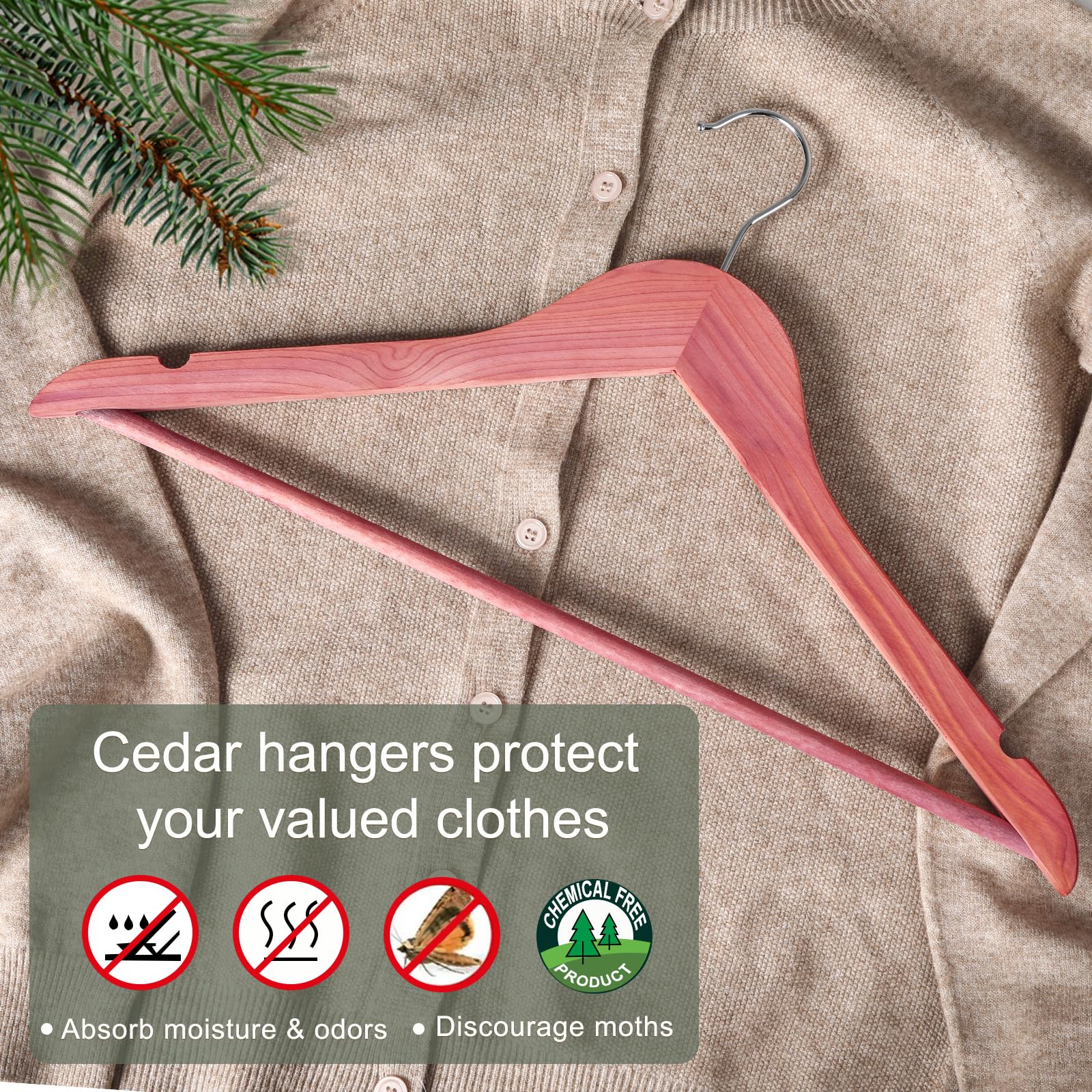 TOPIA HANGER American Red Cedar Wooden Hangers  Clothes Hangers for Closet  Wood Coat Hanger with Smooth Cut Notches  360?Flexible Hook  Non-Slip Pants Bar 10 Pack-CT07C