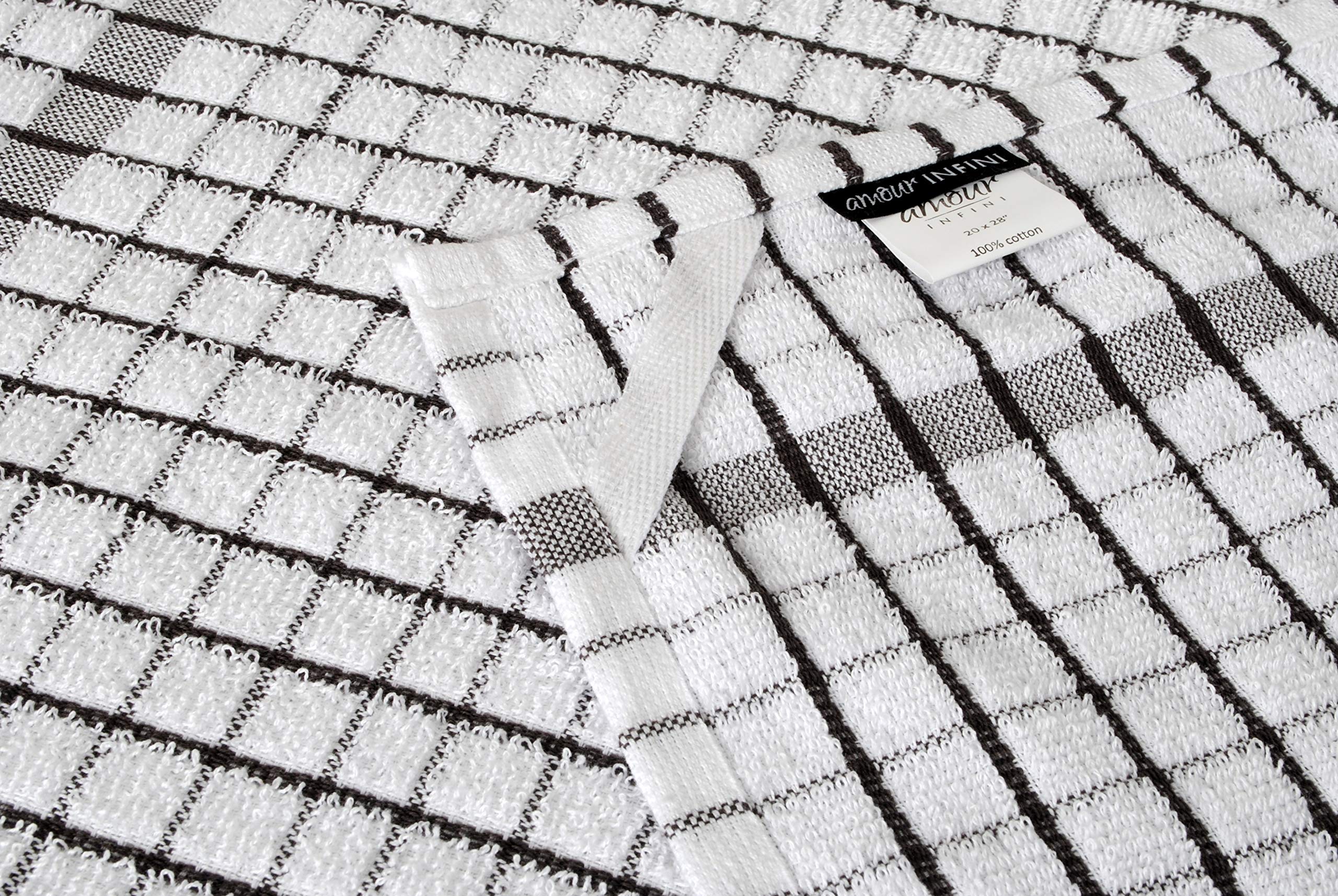 Amour Infini Kitchen Towels Set Of 4 - Highly Absorbent, Super Soft Terry Cotton 20X28 Inch Dish Towels With Hanging Loop - Hand