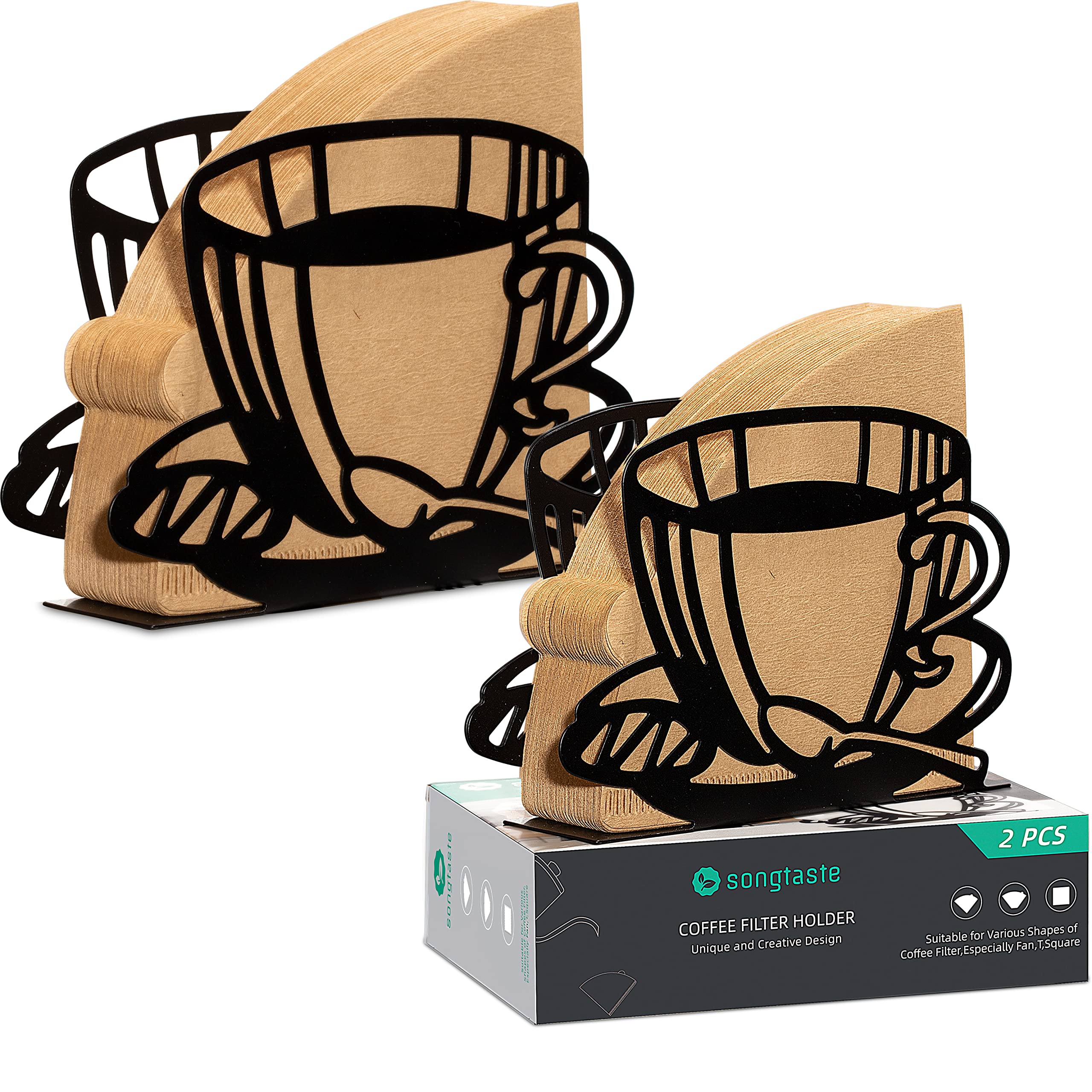 2 Pcs Coffee Filter Holder,Coffee Paper Storage Coffee Filter Paper Container Stand For Fan-Shaped,T- Shaped,Square-Shaped Over