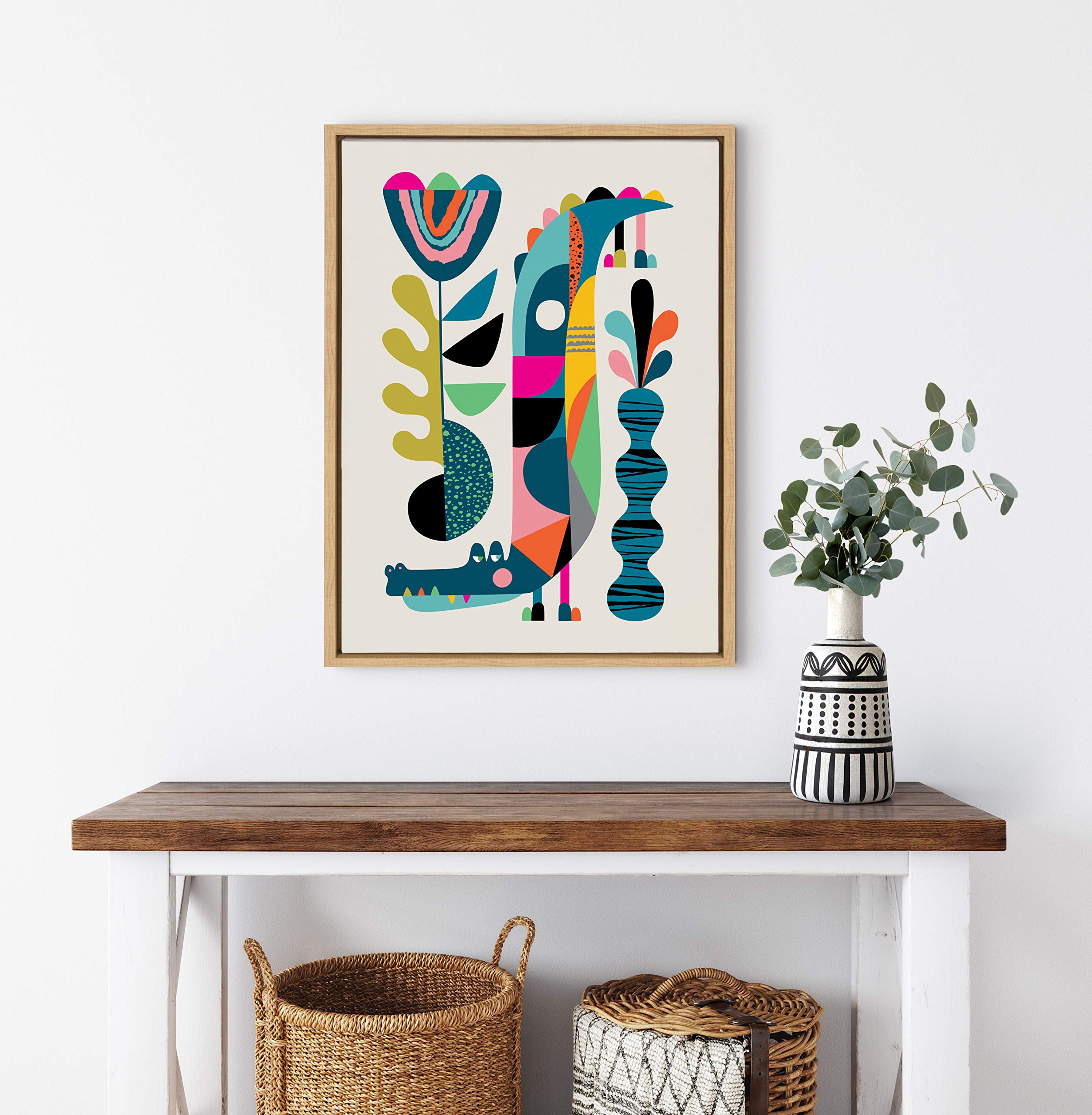 Kate And Laurel Sylvie Mid-Century Crocodile Framed Canvas Wall Art By Rachel Lee Of My Dream Wall, 18X24 Natural, Chic Mid-Cent