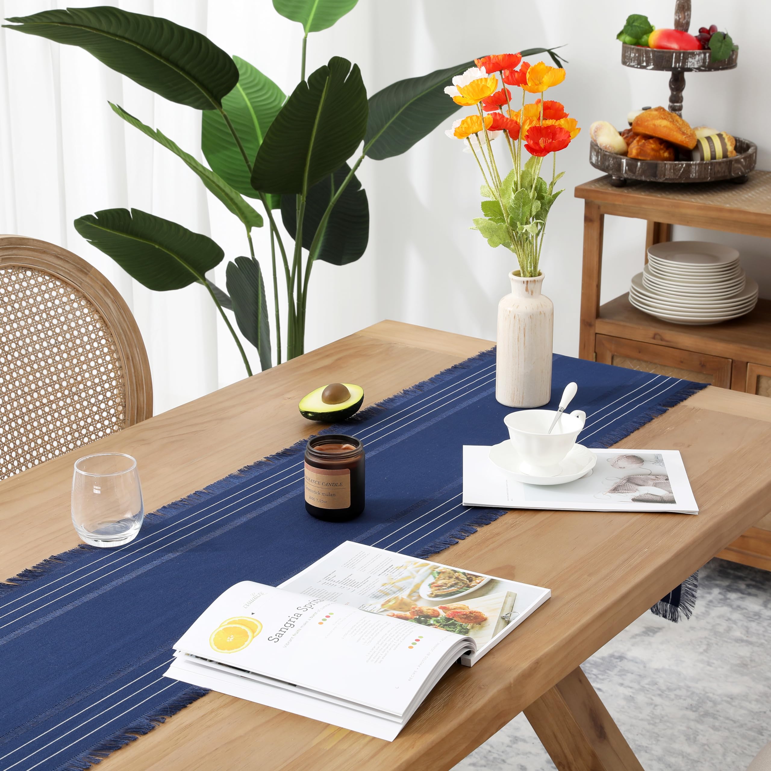 Chassic Farmhouse Style Table Runners, Rustic Boho 108 Inches Long Table Runner For Dining Room,Holiday, Party And Wedding Table