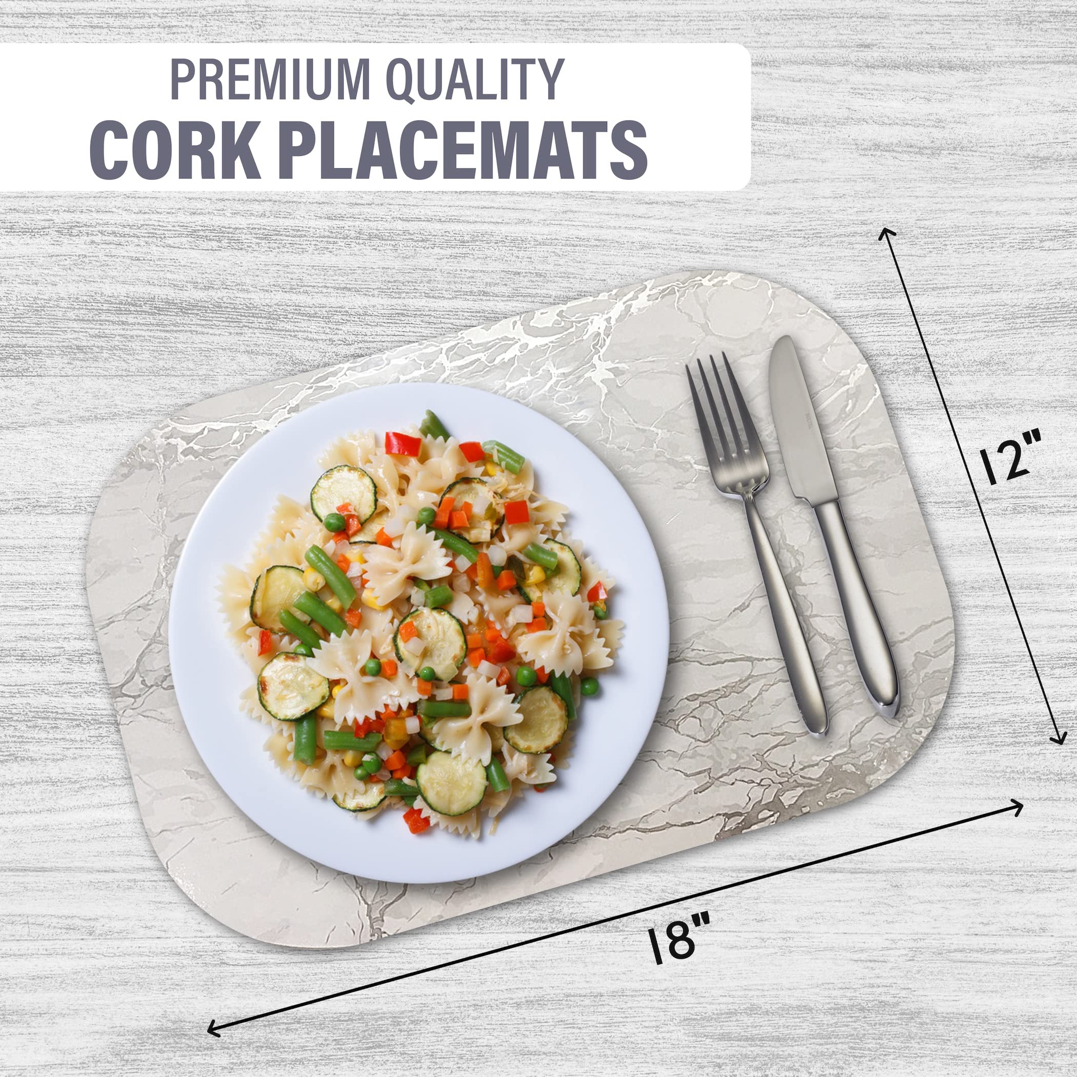Dainty Home Silver Marble Oval Cork Placemats - Heat Resistant Placemats, Non-Slip, Easy Clean Placemats For Elegant Dining - 12