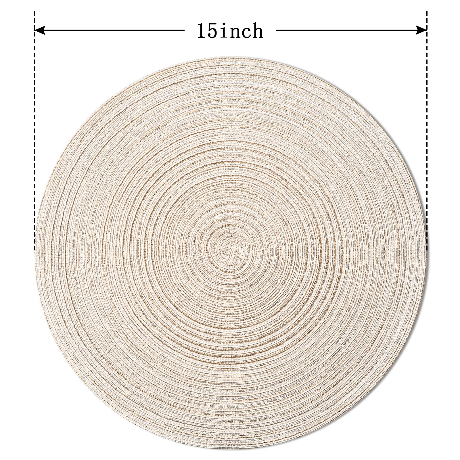 Funwheat Round Braided Placemats Set Of 8 Place Mats For Dining Tables Woven Heat Resistant Table Mats 15 Inch (E Beige, 8Pcs)