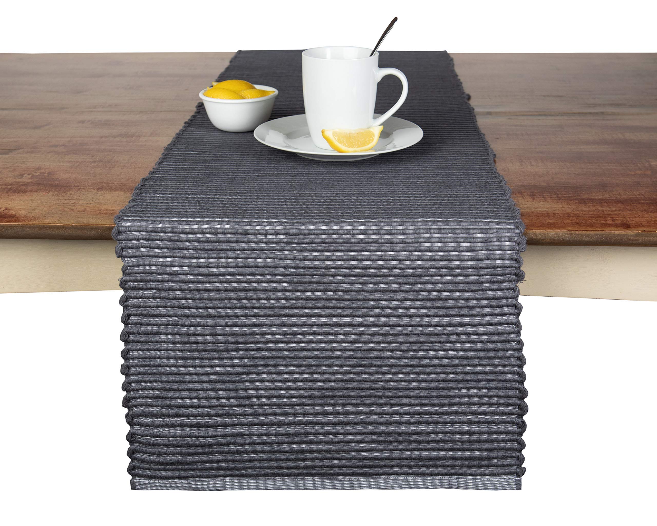 Sticky Toffee Table Runner Cotton Farmhouse Boho 14 In X 72 In, Table D   Cor For Kitchen Or Dining, Gray Cloth Woven Ribbed Tab