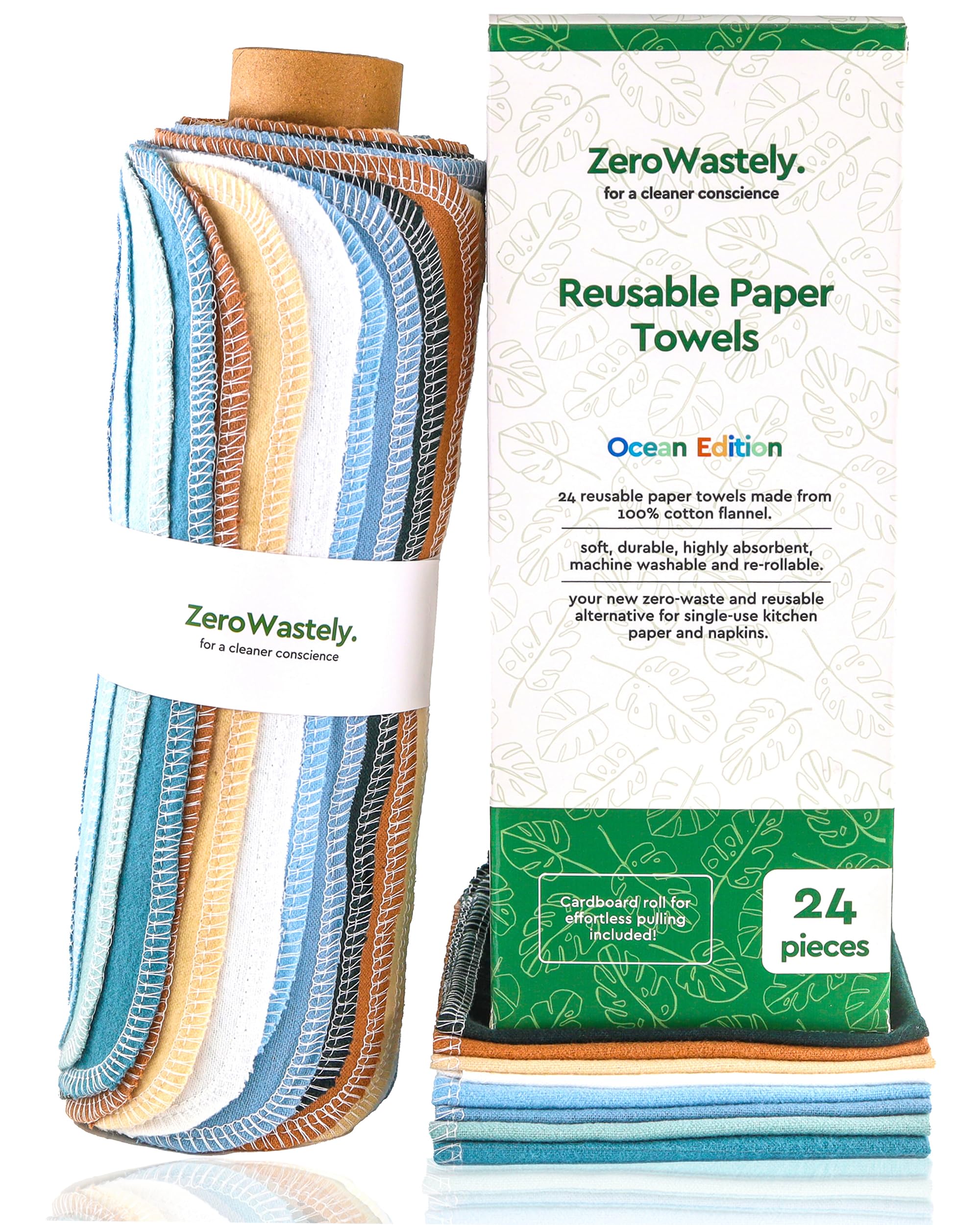 ZeroWastely Reusable Paper Towels - Value Pack of 24 Paperless Paper Towels! - 100% Cotton  Super Soft  Absorbent  Washable and Made to Last - Cut Back and Waste Less with Our Cloth Paper Towels