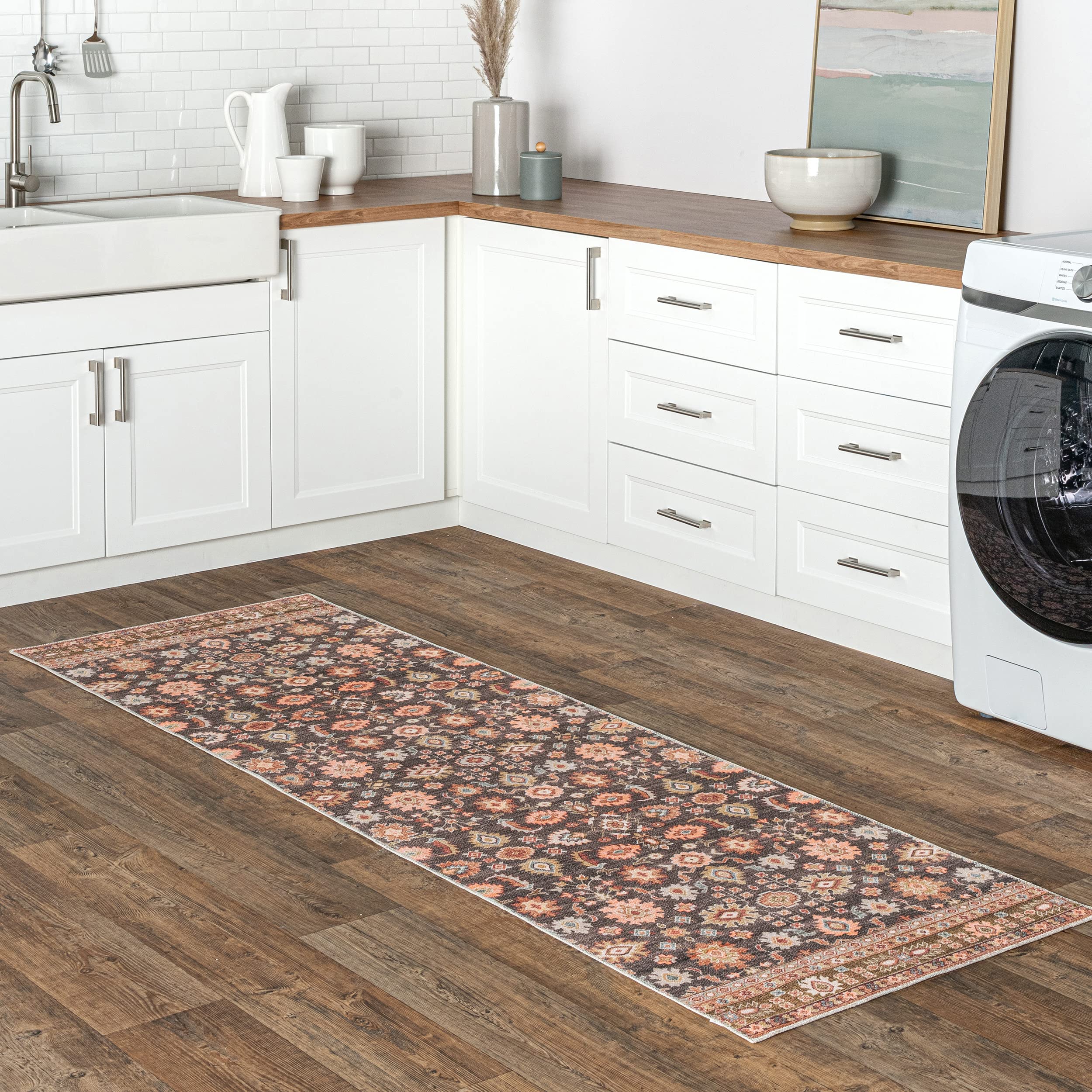 nuLOOM 2 x 8 SpinClean Machine Washable Stain-Resistant Area Rug with Non Slip Backing, Low Profile for Living Room, Bedroom, 