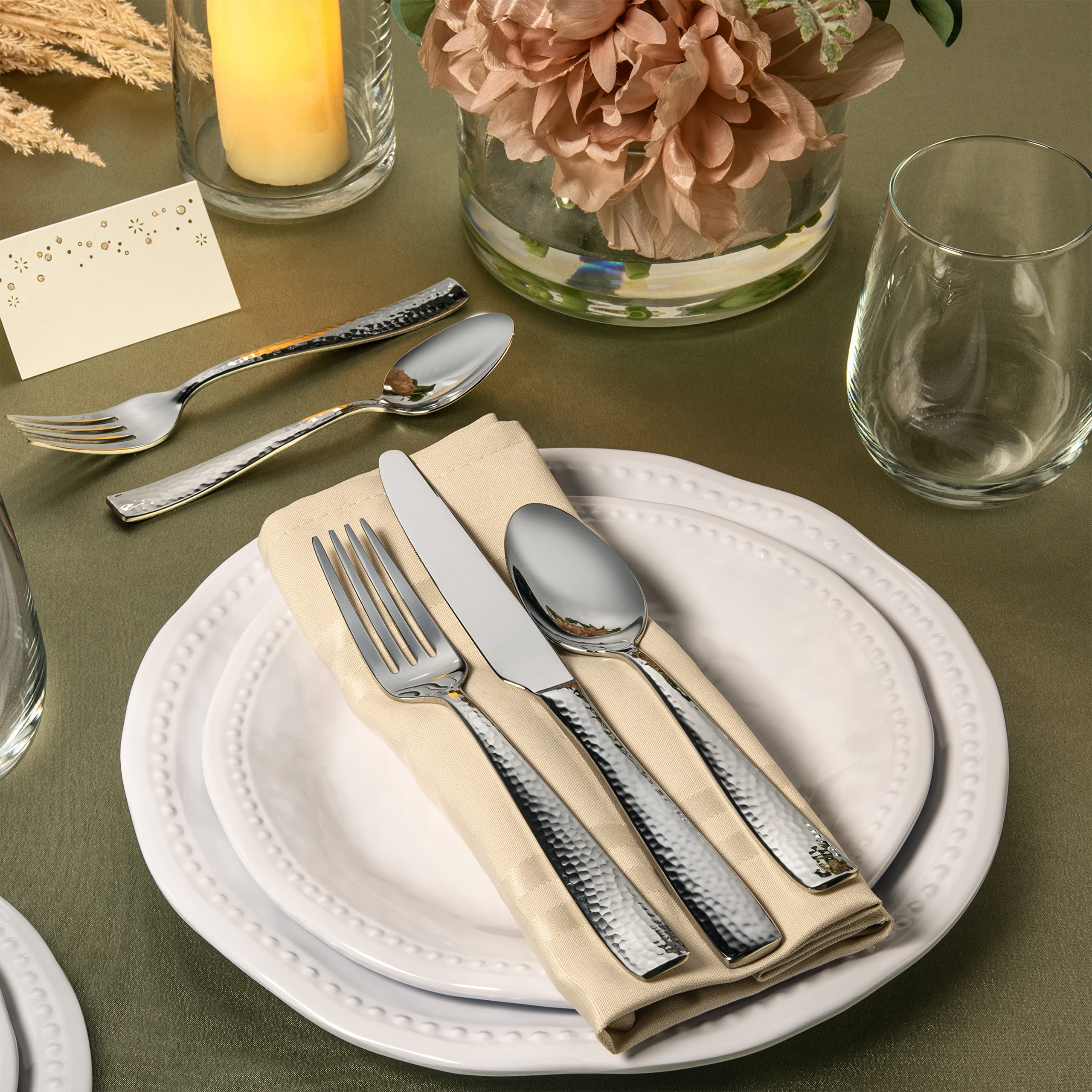 Hudson Essentials 20-Piece Hammered 1810 Stainless Steel Silverware Cutlery Set, Flatware Service For 4 (20-Piece Set)