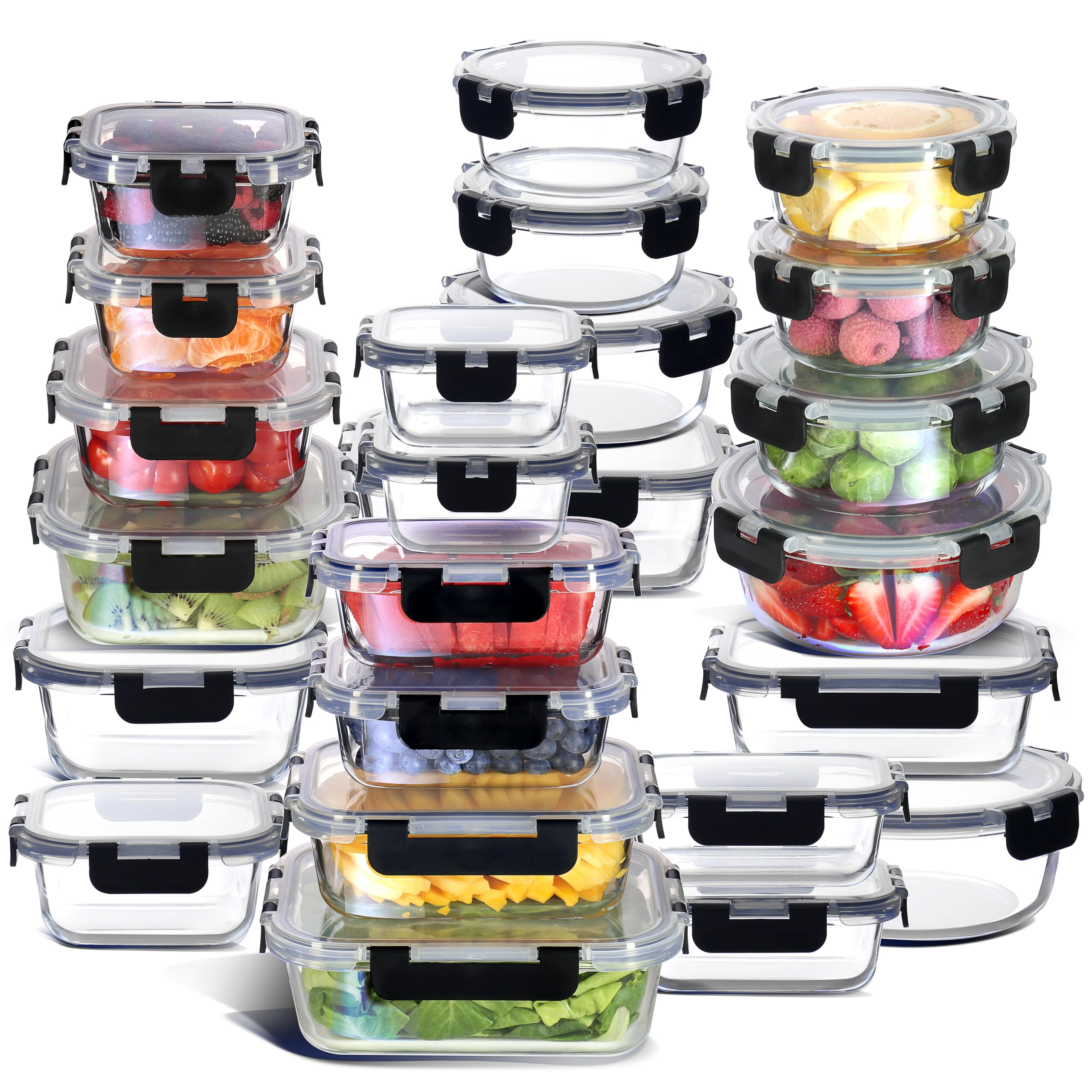 Eatex 24-Pack Glass Food Storage Containers With Lids, Airtight Meal Prep Containers, Reusable Glass Food Containers With Leakpr