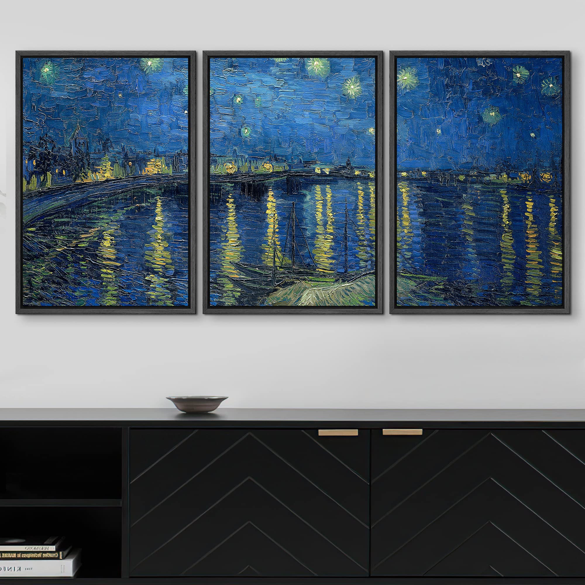 Wall26 Framed Canvas Print Wall Art Set Starry Night Over The Rhone By Vincent Van Gogh Nature Wilderness Illustrations Fine Art
