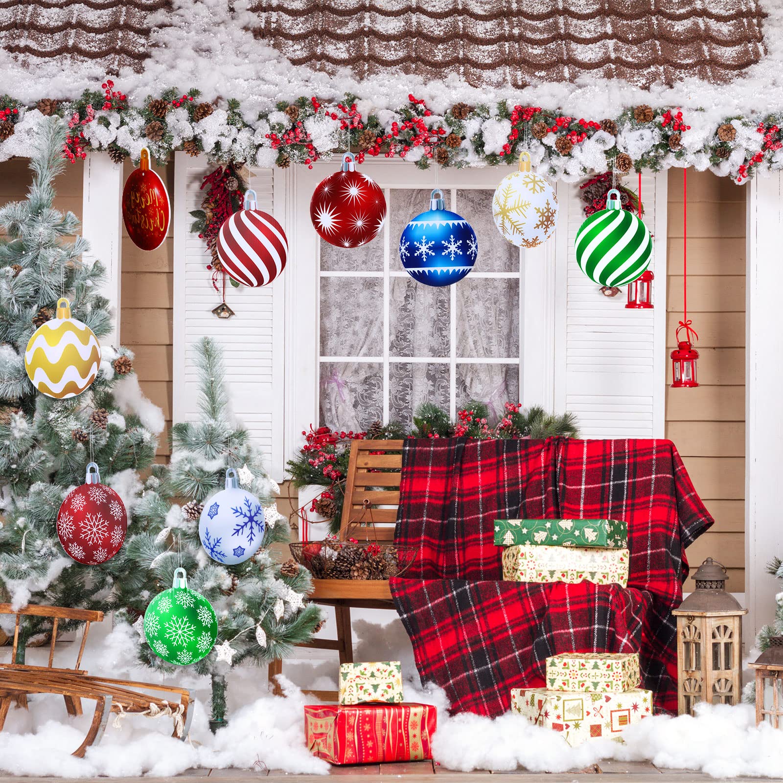 Sumind 10 Pieces Large Christmas Decorations Outdoor Christmas Hanging Ornaments Yard Lawn Signs Round Double Sided Porch Orname