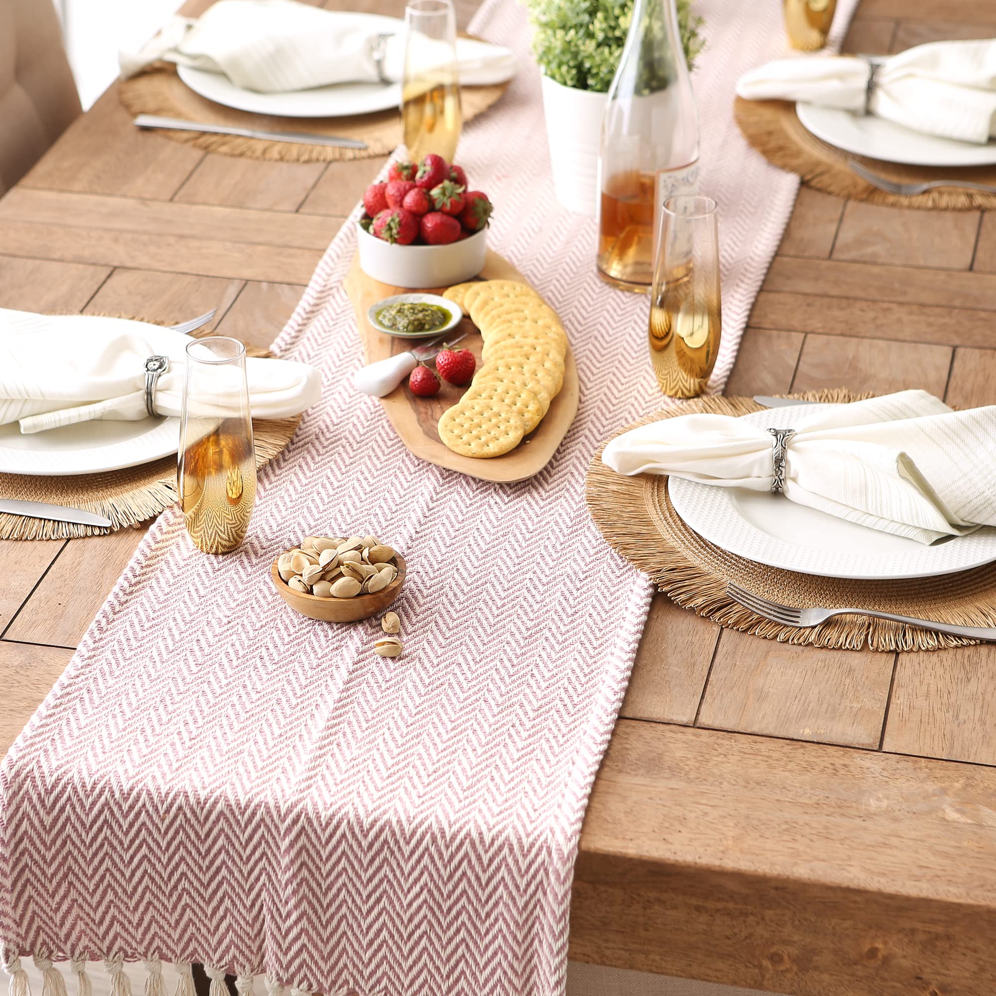 Dii Woven Basic Tabletop Collection Chevron Table Runner, 15X72, Pale Mauve