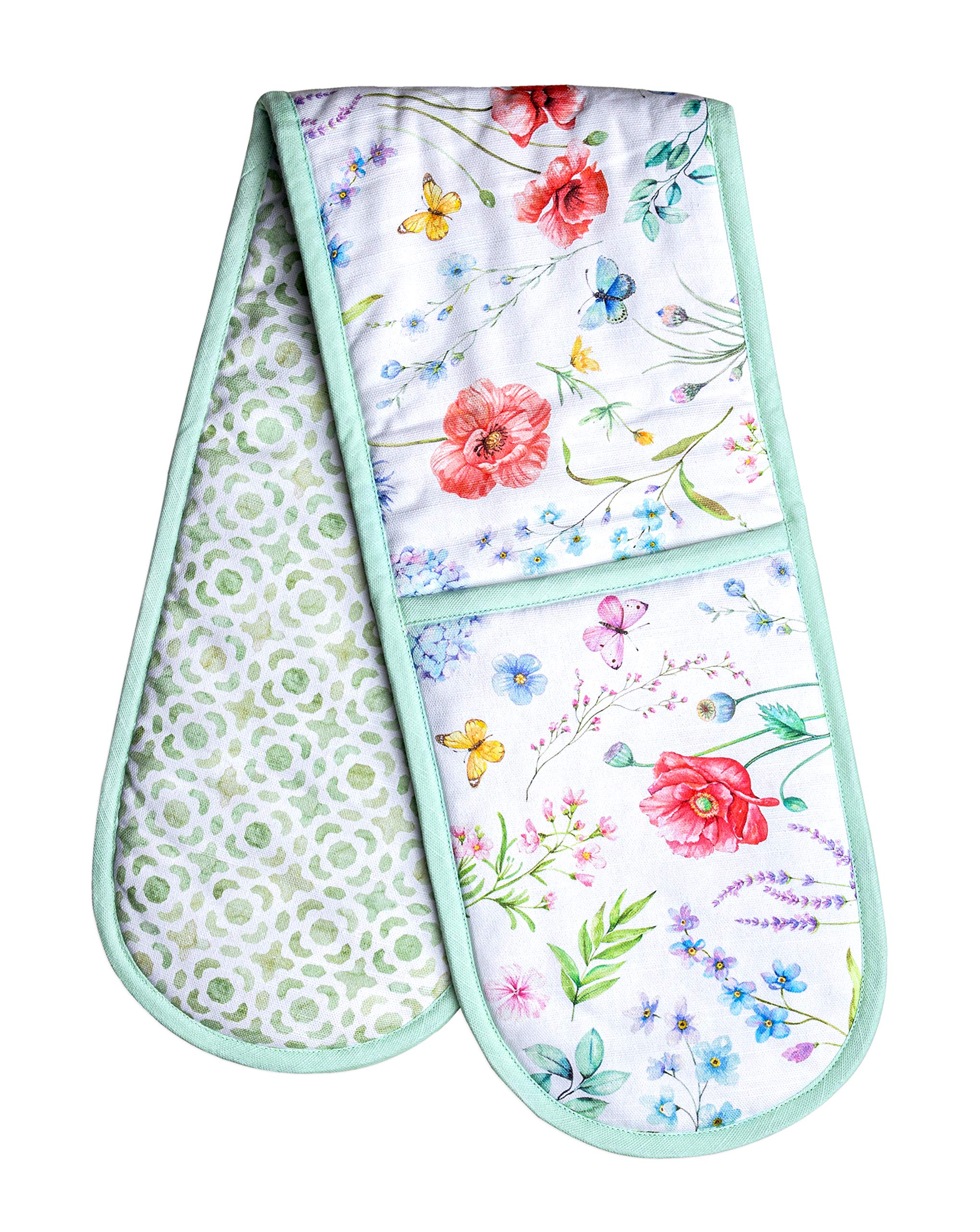 Maison D Hermine Just Florals 100% Cotton Easter Double Oven Glove With Loop Heat Resistant For Bbq  Cooking  Baking  Grilling