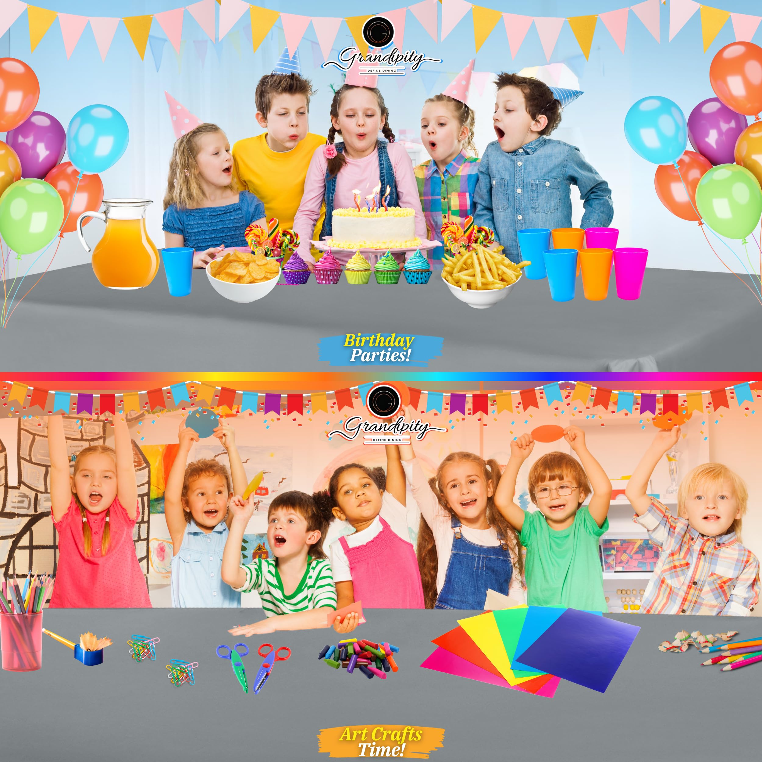 Grandipity Silver Plastic Table Cloth Disposable (6 Pk) 54In X 108In Plastic Tablecloths For Rectangle Tables - Premium Party Ta