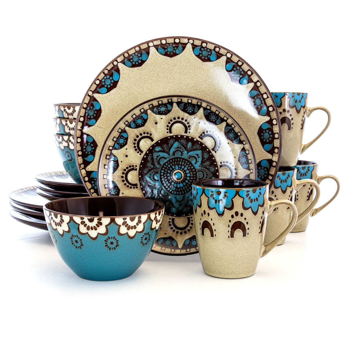 Elama Clay Hart 16 Piece Round Stoneware Dinnerware Set
