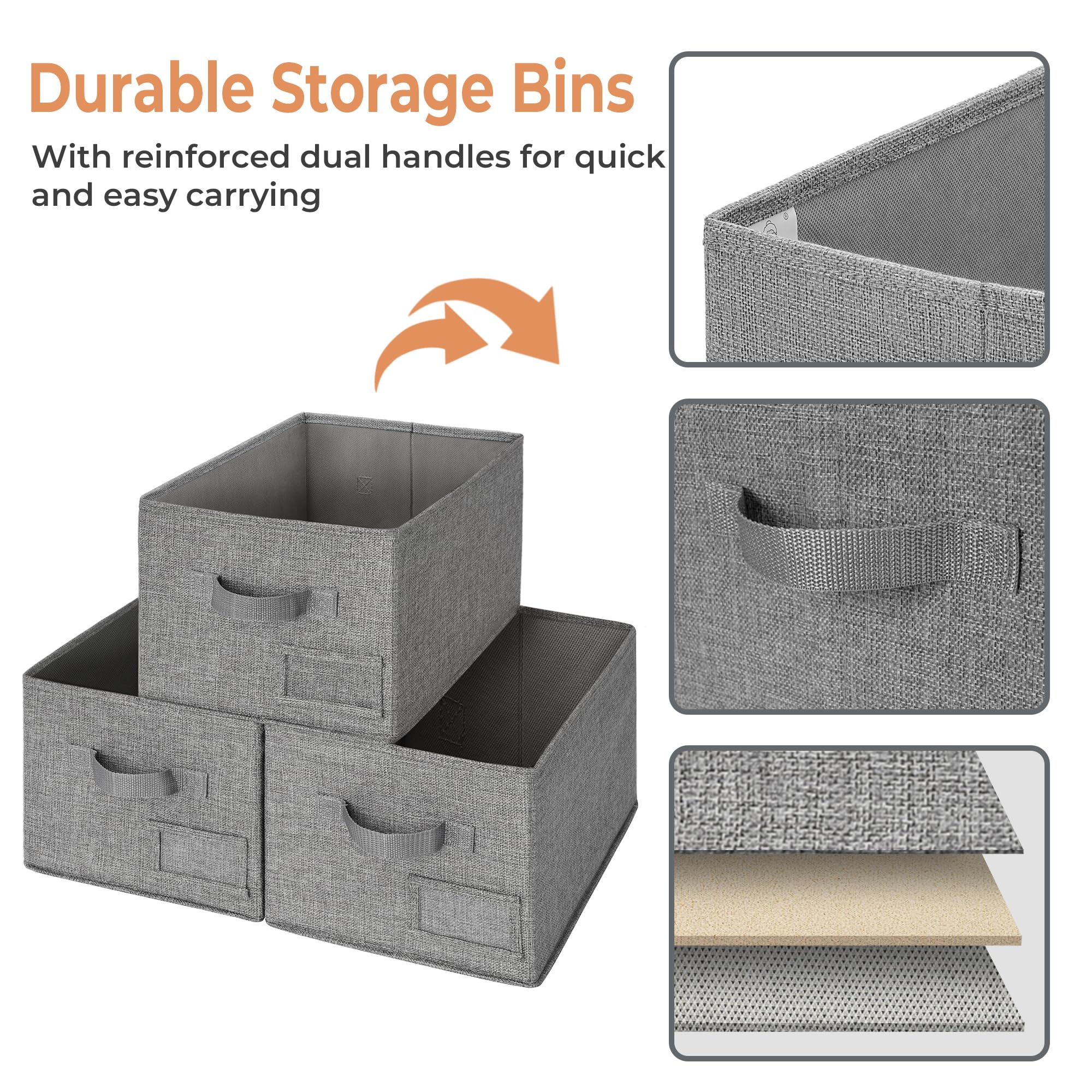 GRANNY SAYS Storage Bins for Shelves  Closet Bins with Label Holders  Fabric Storage Bin for Bedroom  Decorative Storage Containers for Organizing Living Room  Dark Gray  3-Pack