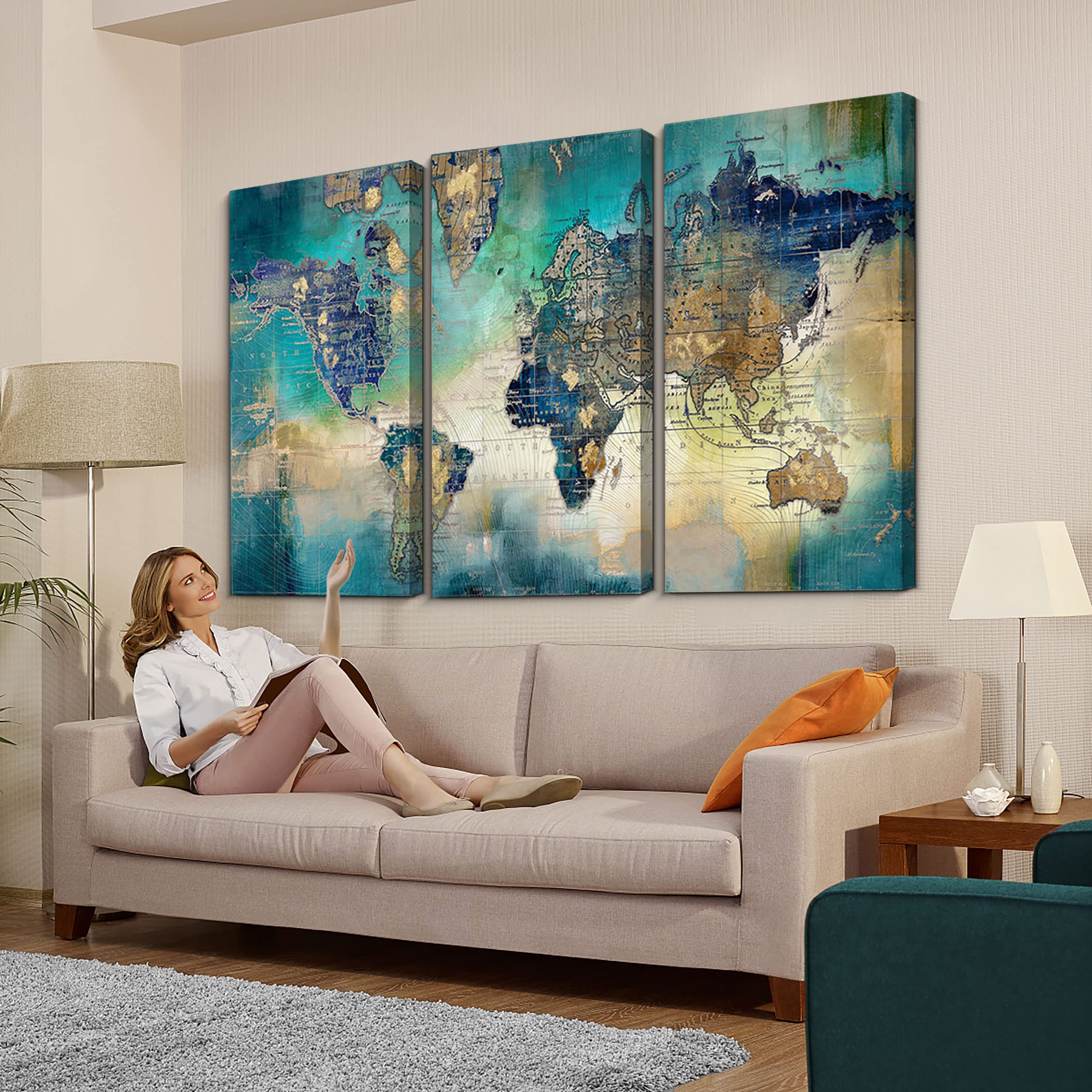 Pogusmavi Canvas Wall Art For Living Room - World Map Wall Decor - Large Wall Art For Bedroom - Office Artwork - Map Wall Art 16