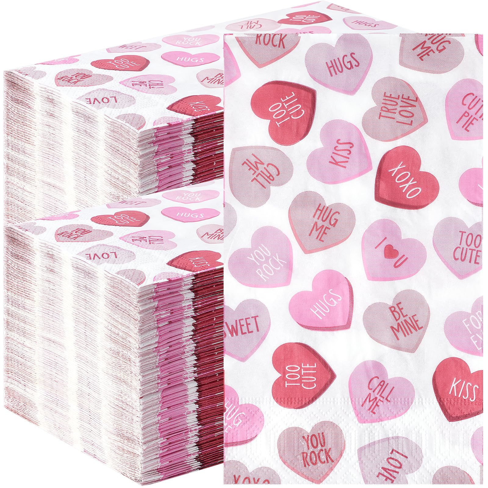 200Pcs Valentines Day Paper Napkins, Pink Disposable Love Heart Napkins, Valentines Decorative Paper Guest Towels For Valentines