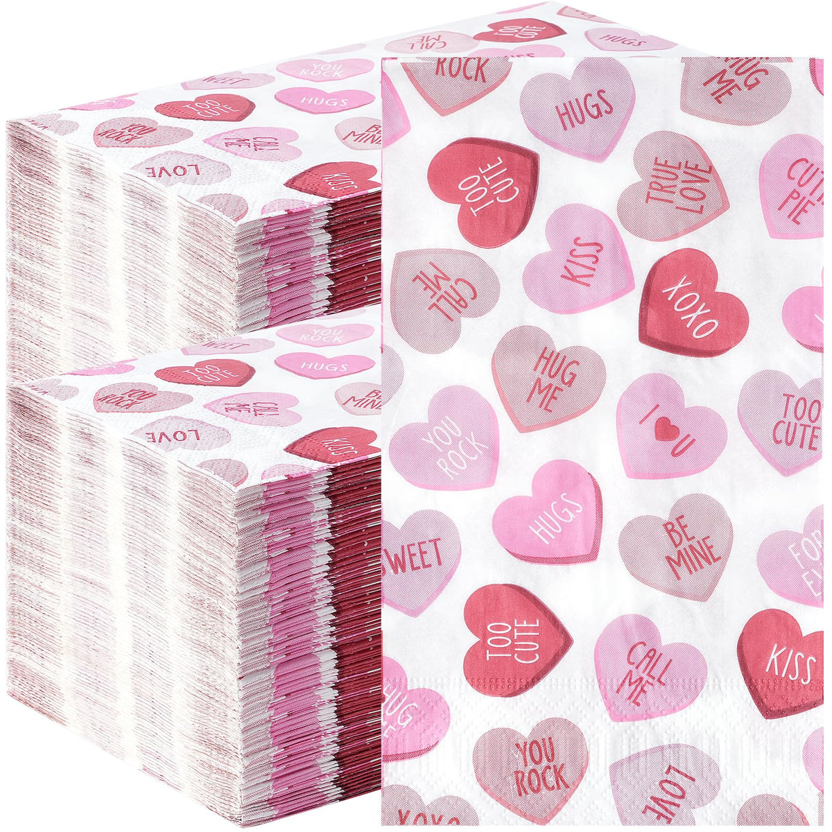 200Pcs Valentines Day Paper Napkins, Pink Disposable Love Heart Napkins, Valentines Decorative Paper Guest Towels For Valentines