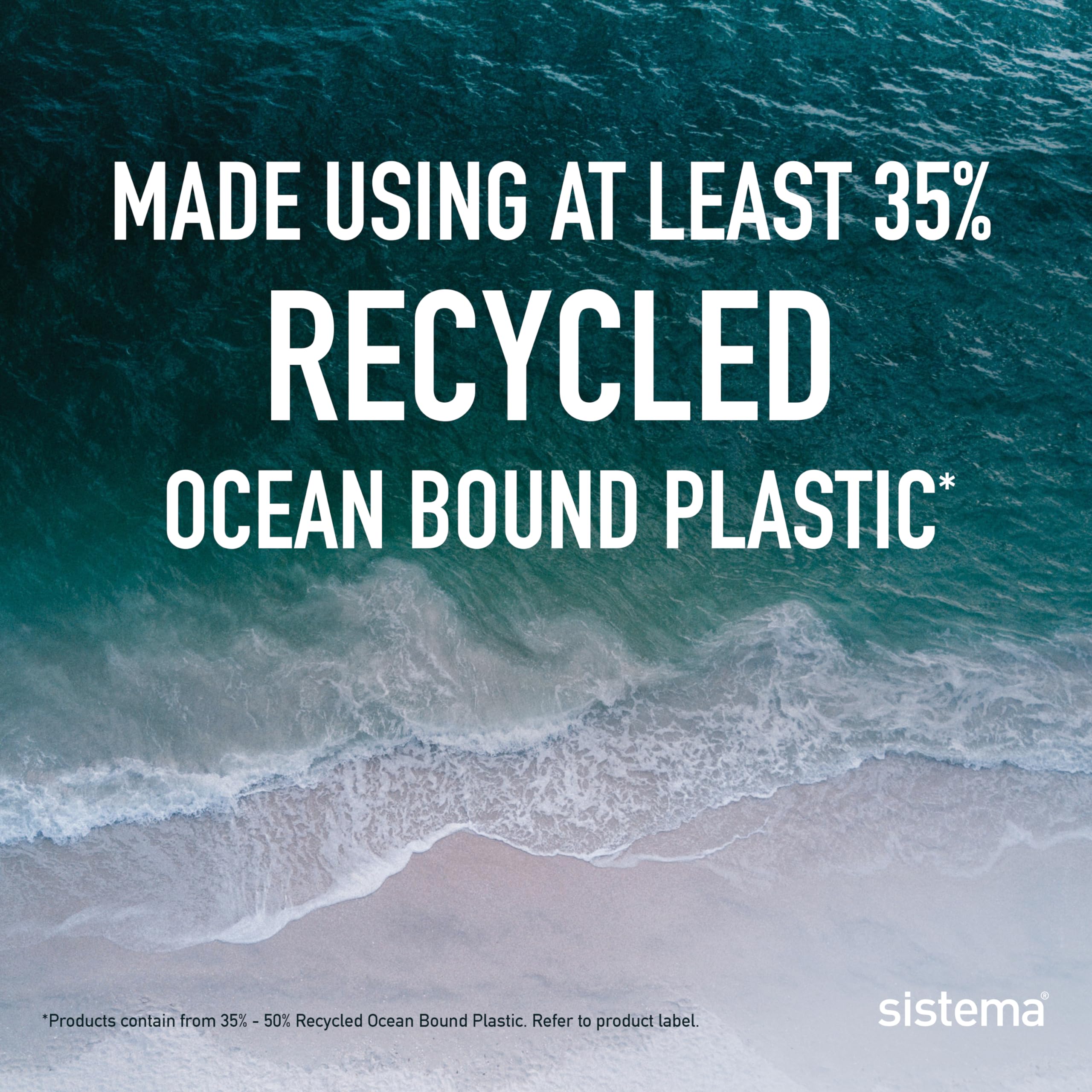 Sistema Ocean Bound Plastic Bento Box Cube | 1.25L Square Lunch Box With Yoghurt/Fruit Pot | Bpa-Free Made Using Recycled Plasti