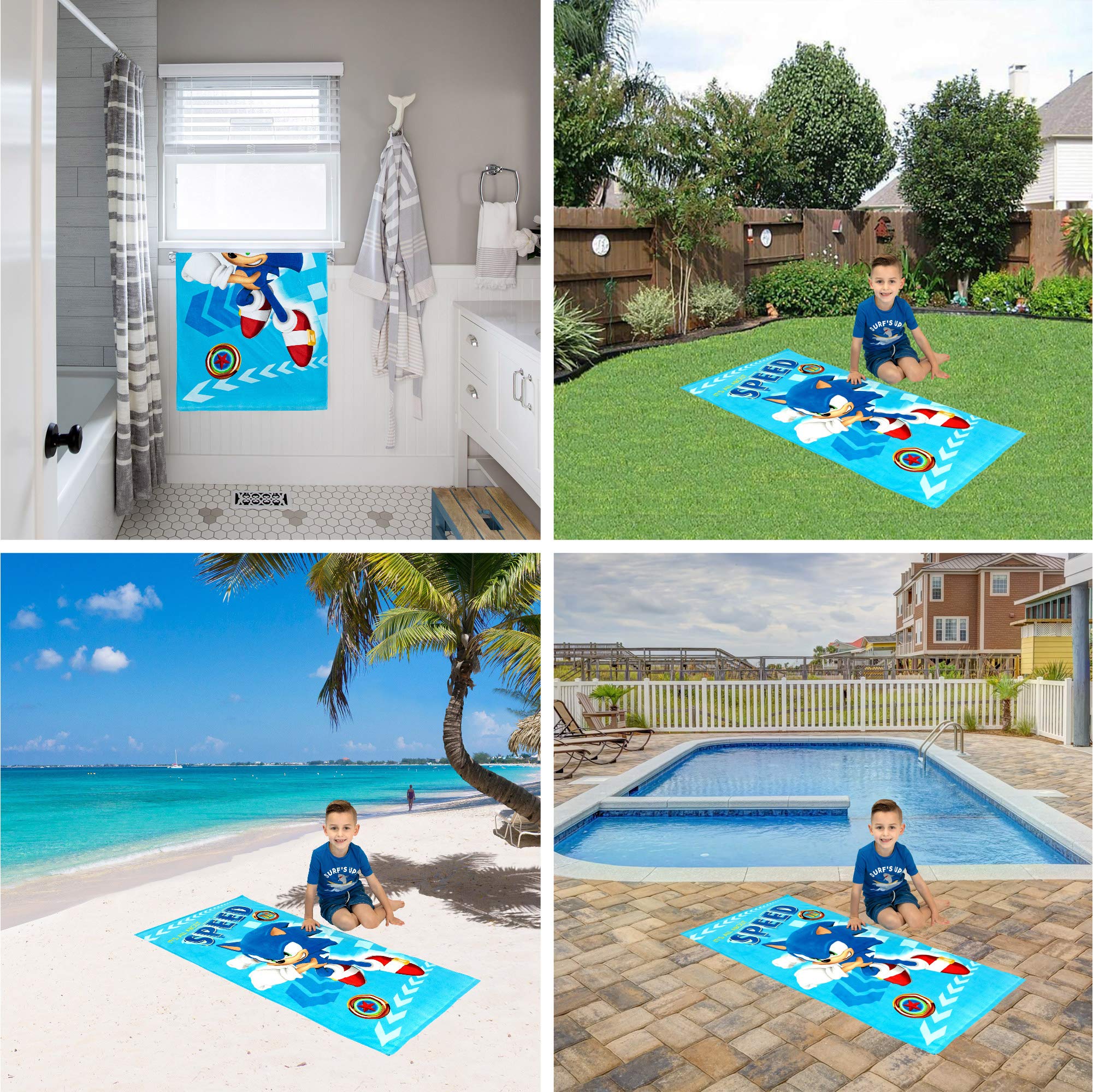 Franco Kids Super Soft Cotton Beach Towel  58 in x 28 in  Sonic The Hedgehog